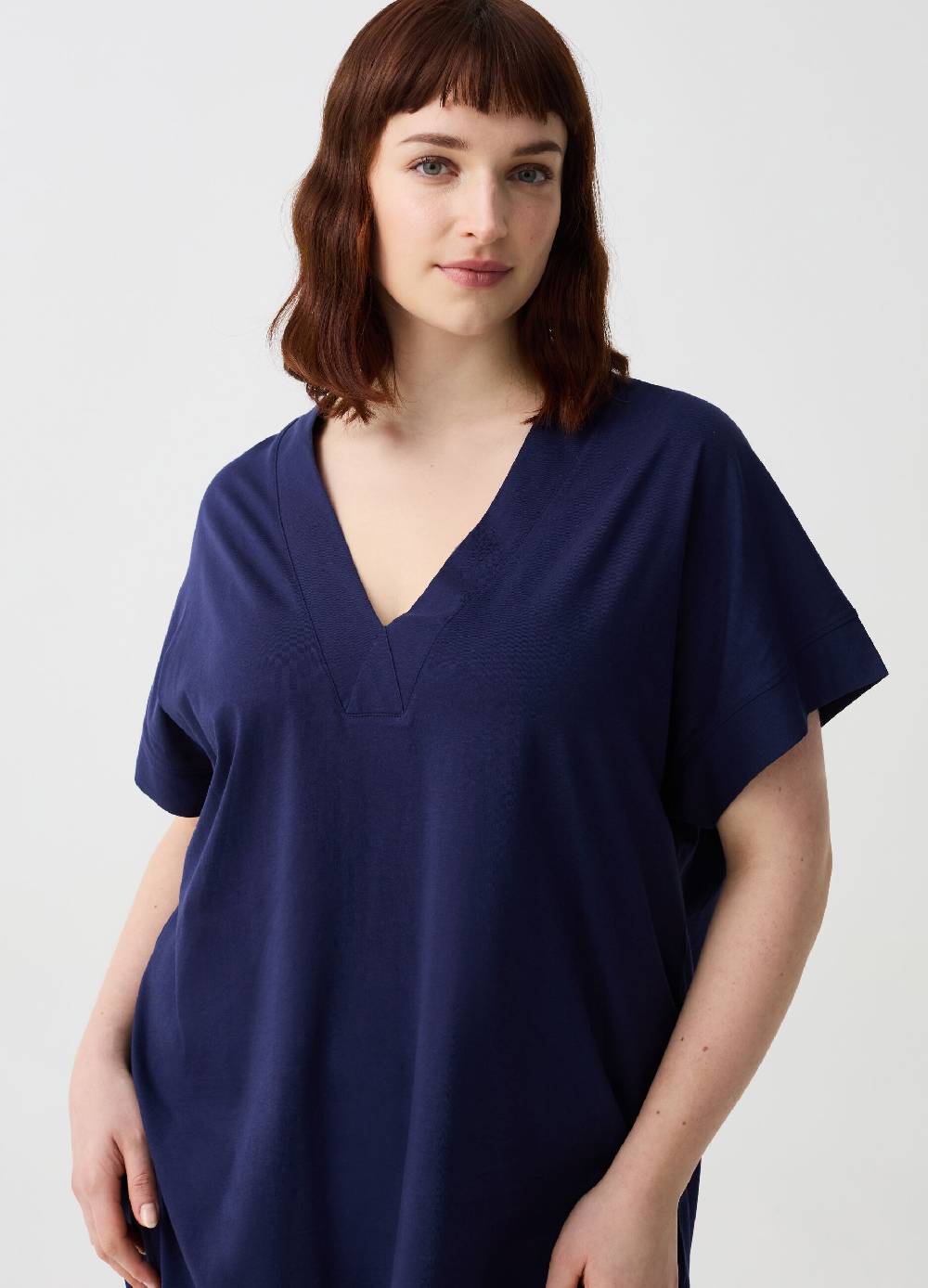 Ovs Abito Essential Corto In Jersey Con Scollo A V Curvy