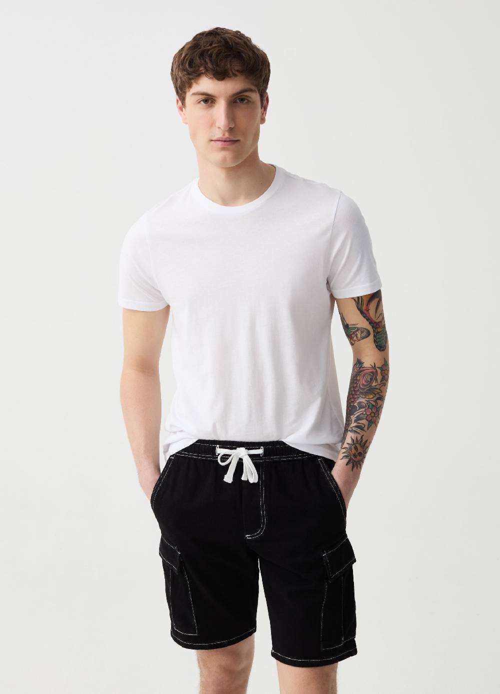 Ovs Bermuda cargo in denim con cuciture a contrasto