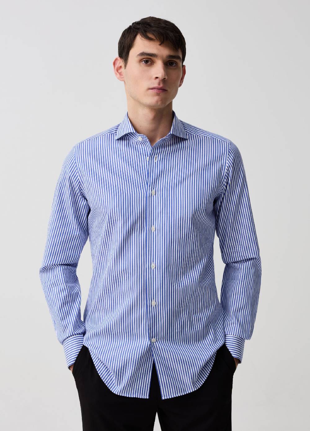 Ovs Camicia Slim Fit In Cotone Doppio Ritorto A Righe