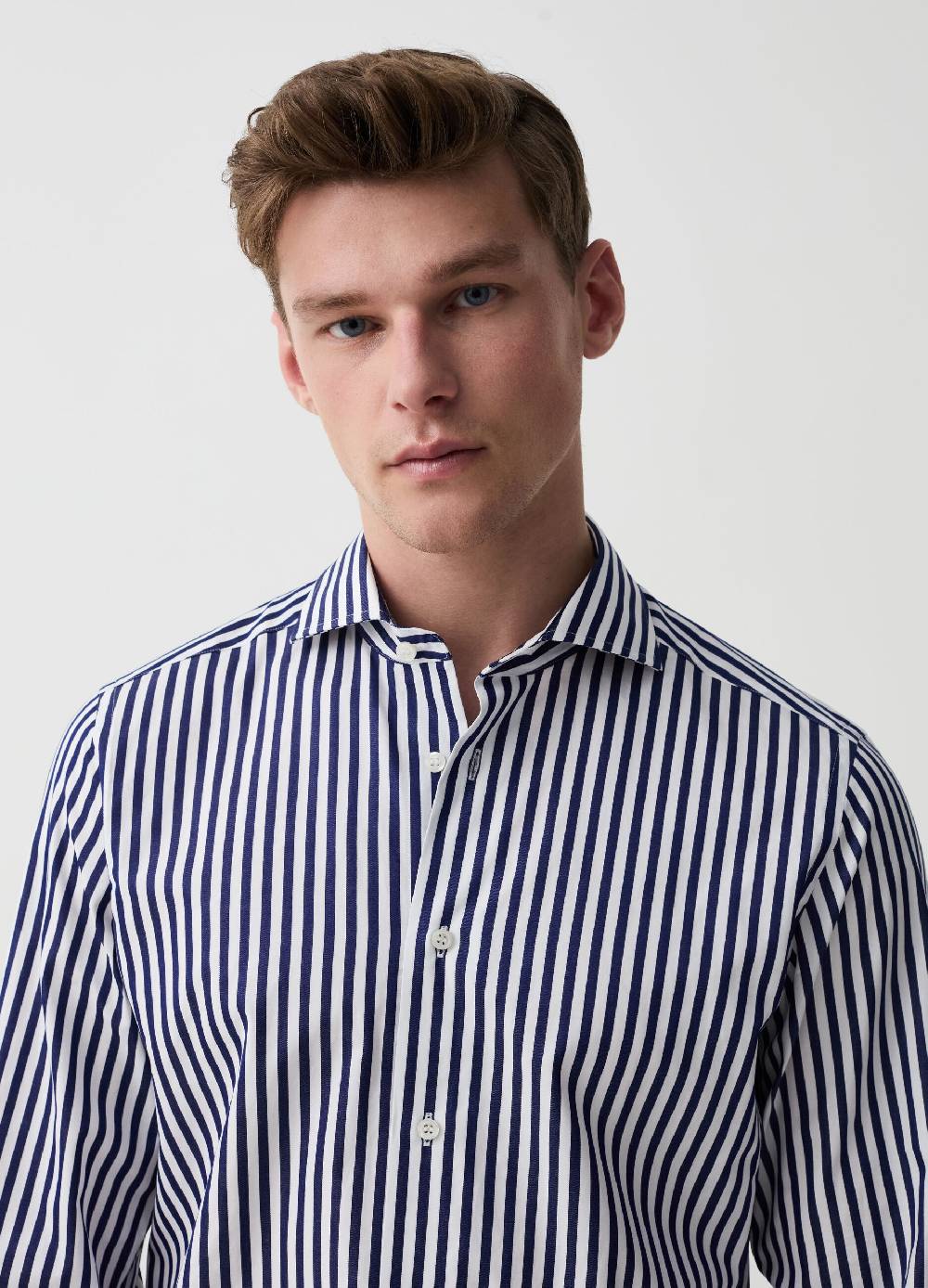 Ovs Camicia Slim Fit In Cotone Doppio Ritorto A Righe
