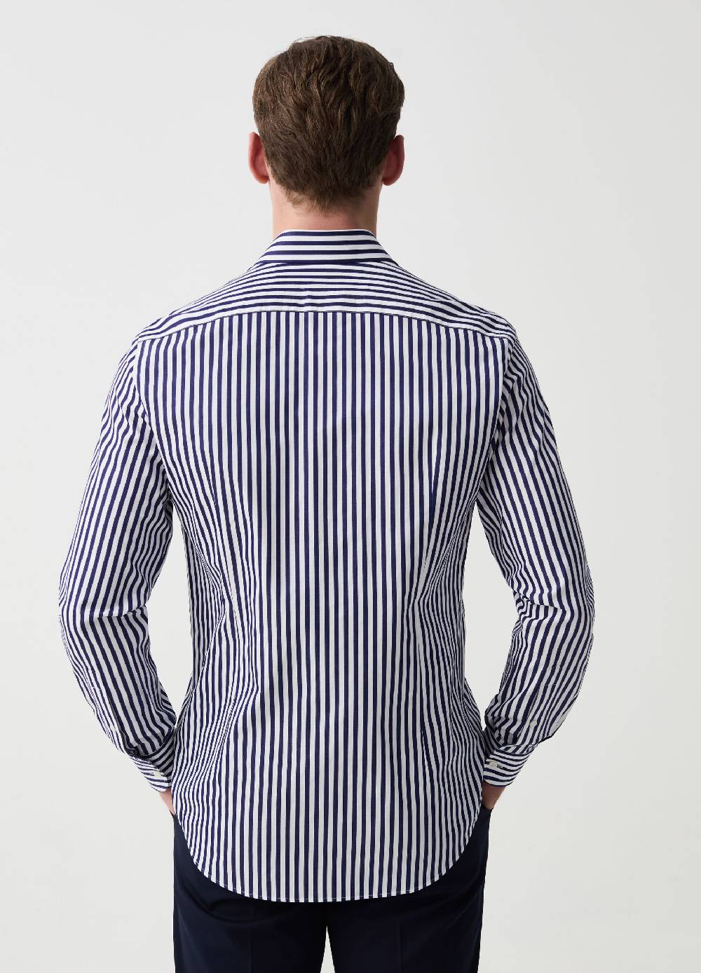 Ovs Camicia Slim Fit In Cotone Doppio Ritorto A Righe