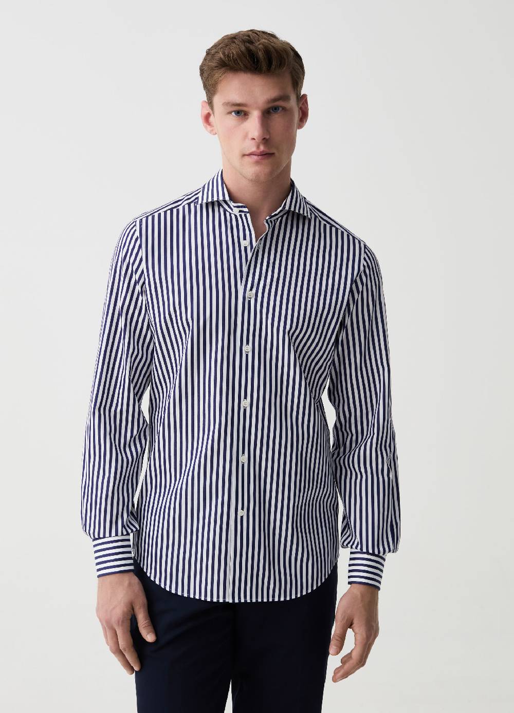 Ovs Camicia slim fit in cotone doppio ritorto a righe