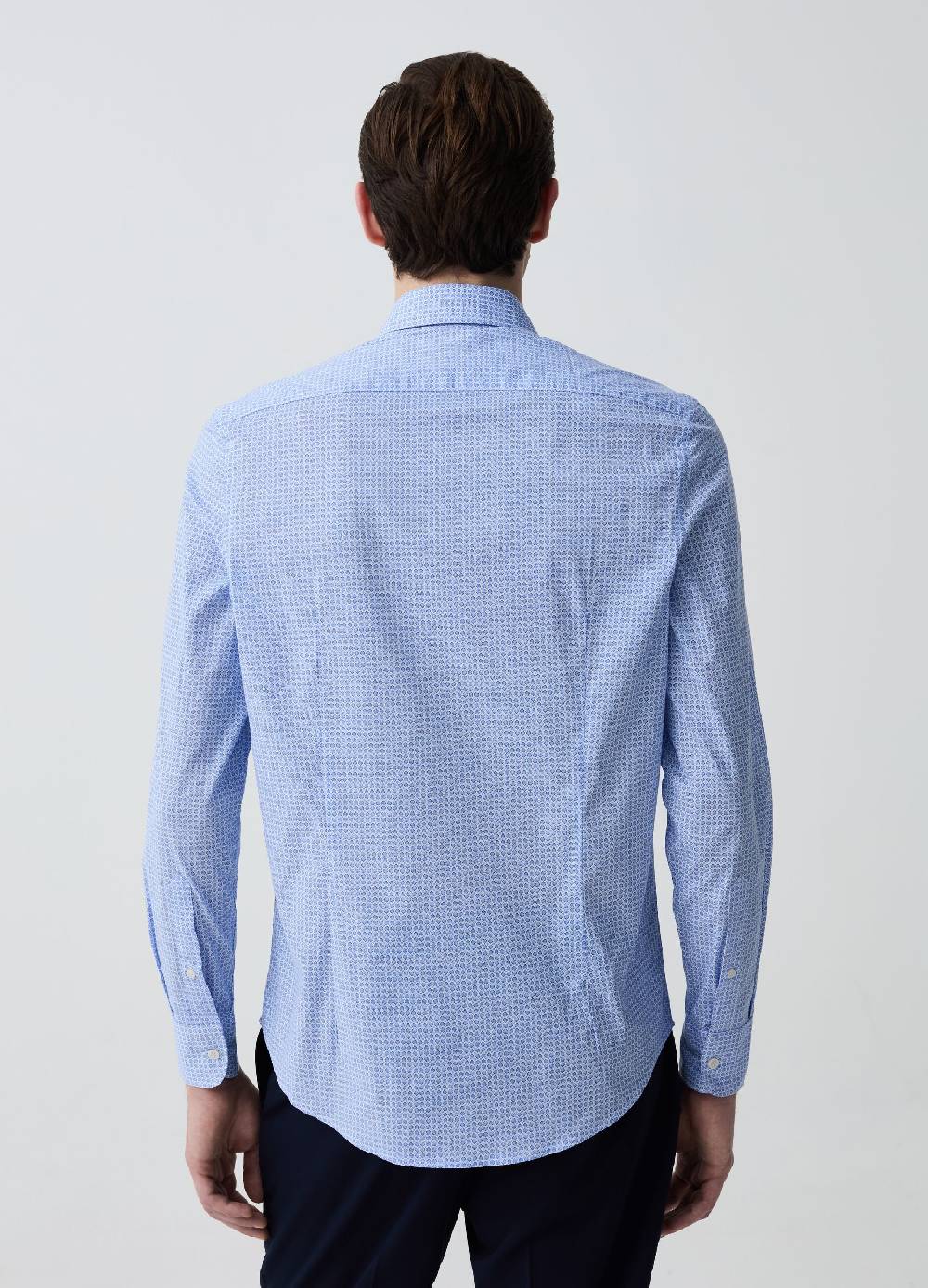 Ovs Camicia Slim Fit In Cotone Stretch Micro Fantasia