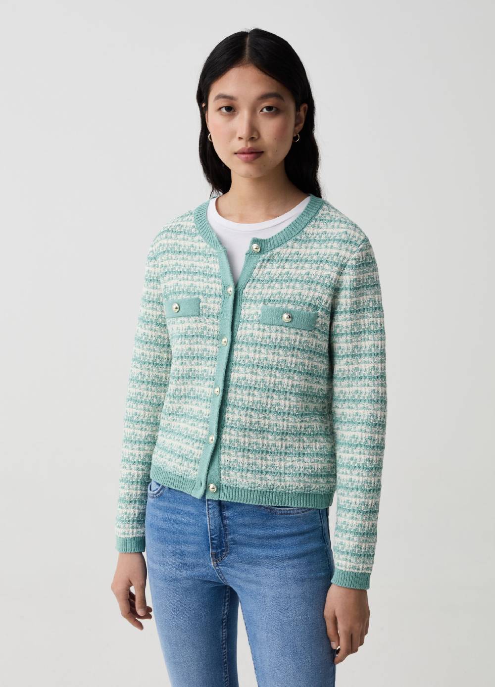 Ovs Giacca cardigan effetto tweed con bottoni lucidi