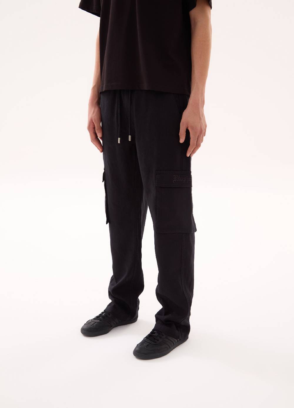 Ovs 100% Linen Cargo Pants Black