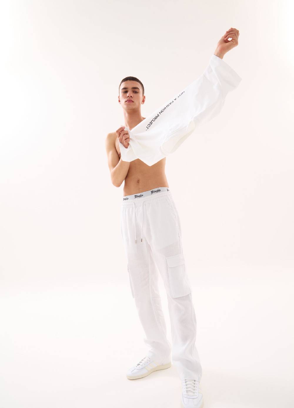 Ovs 100% Linen Cargo Pants White