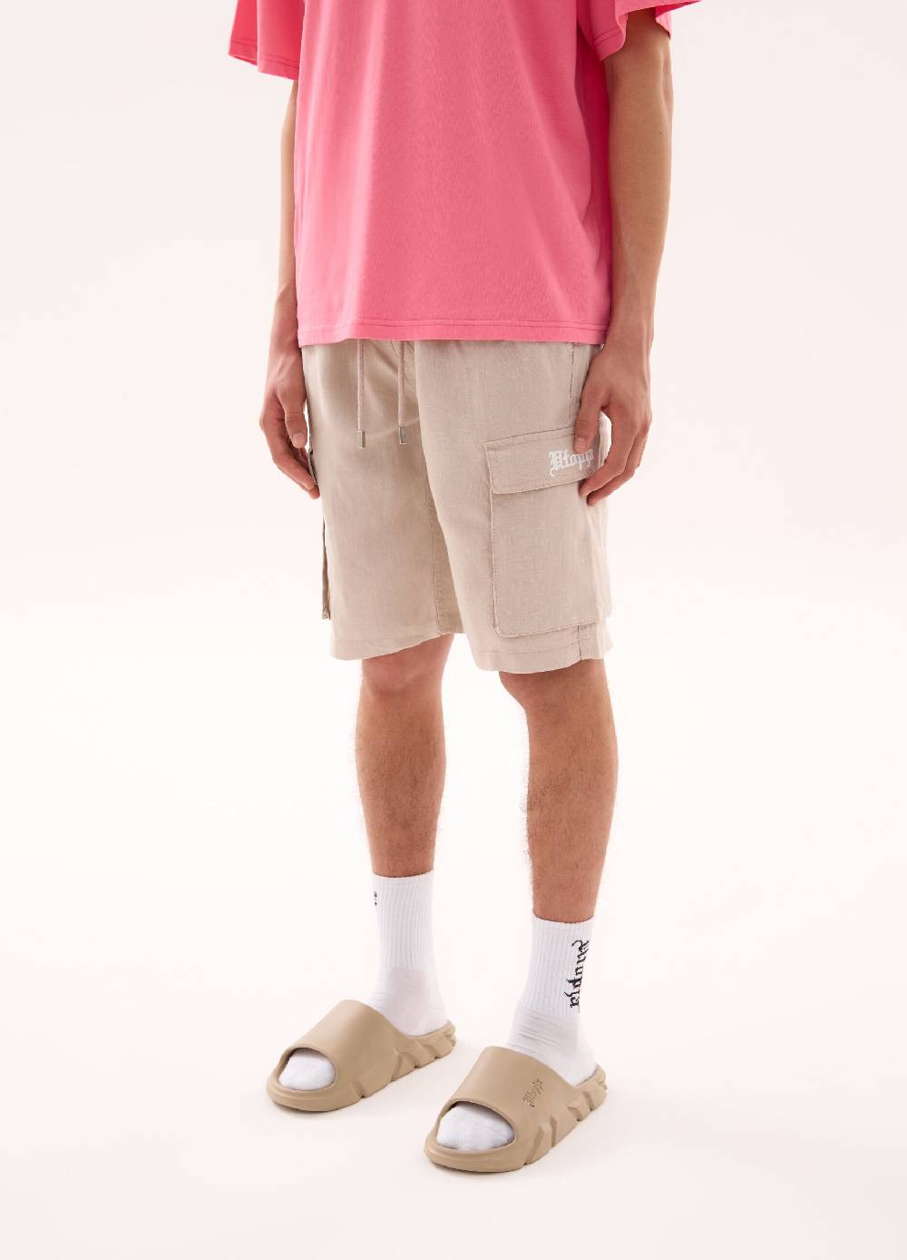Ovs 100% Linen Cargo Shorts Sand