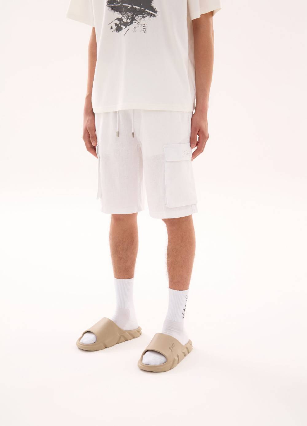 Ovs 100% Linen Cargo Shorts White