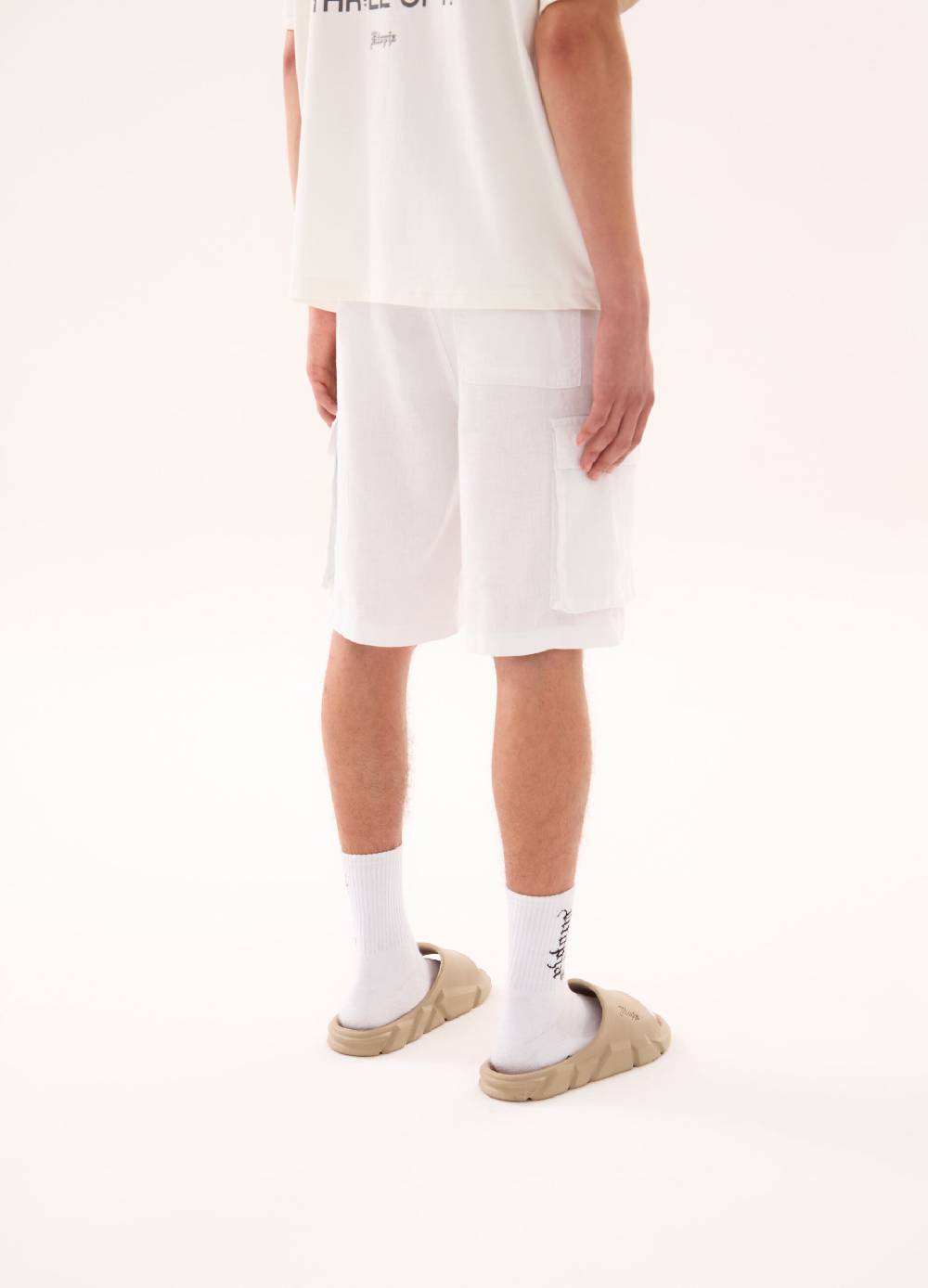 Ovs 100% Linen Cargo Shorts White