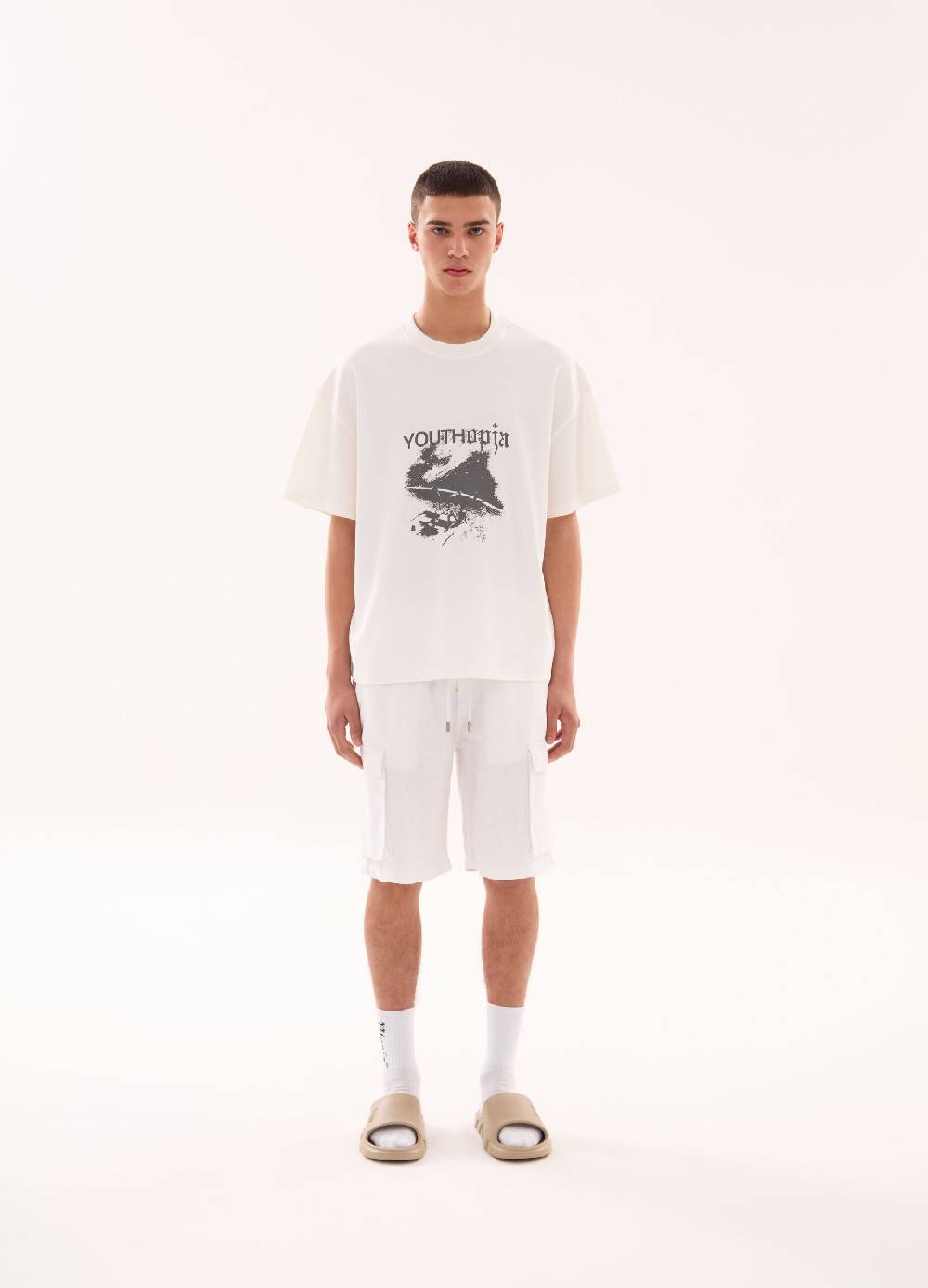 Ovs 100% Linen Cargo Shorts White