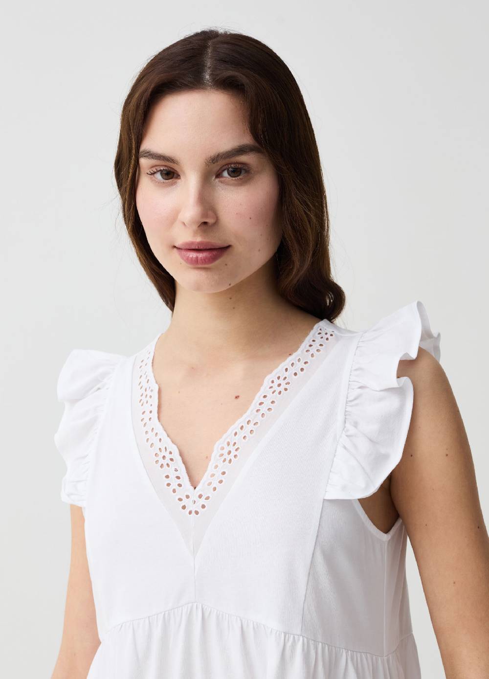 Ovs Abito Corto A Balze Con Dettagli In Sangallo