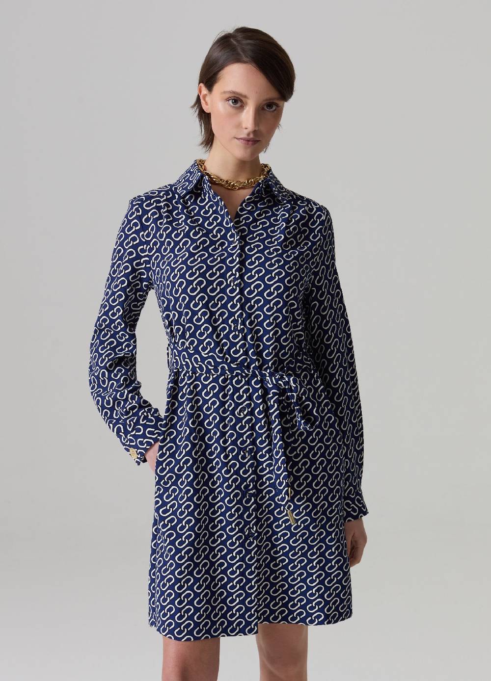 Ovs Abito corto chemisier in crêpe con cintura