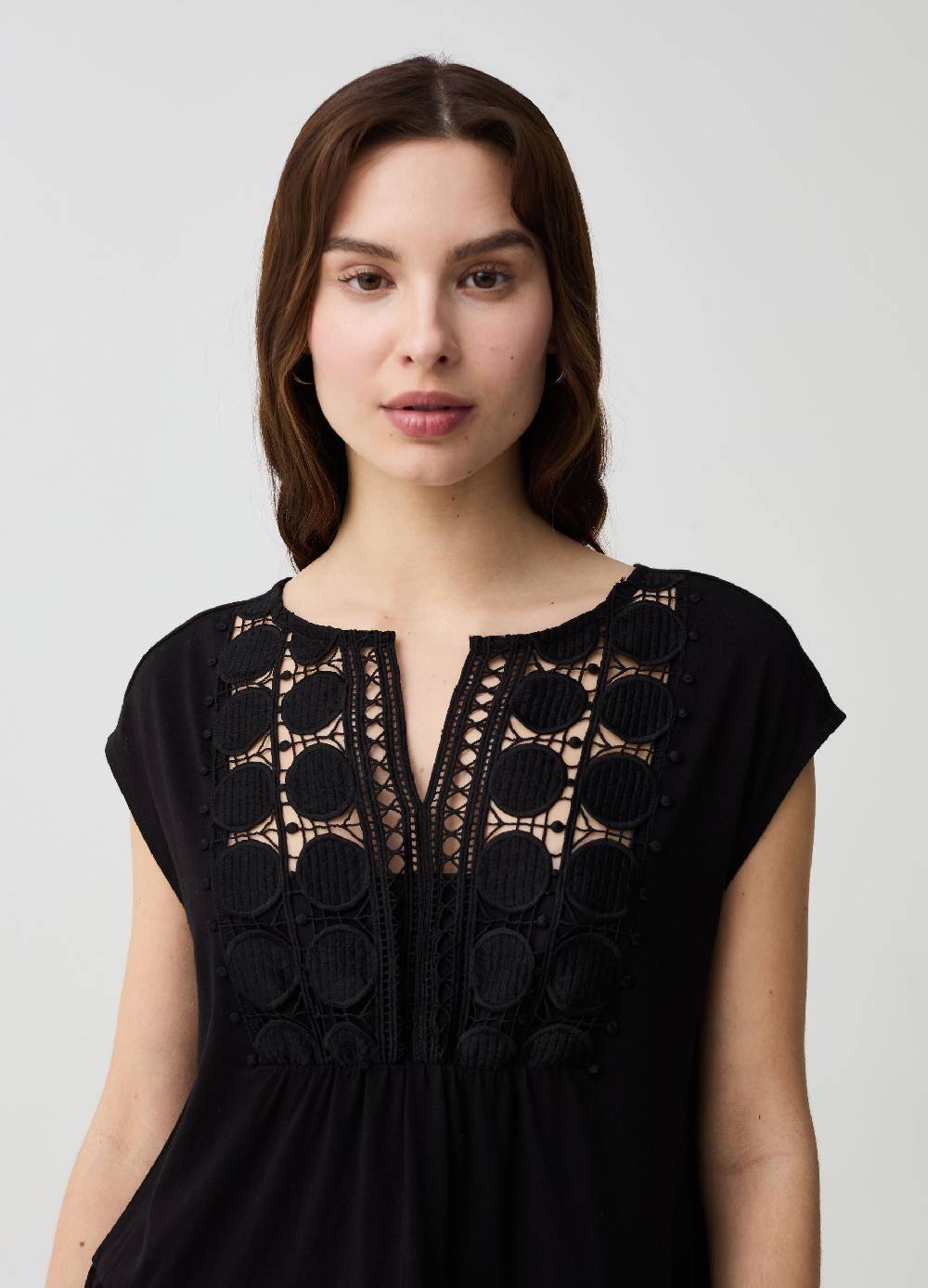 Ovs Abito Corto Con Inserto In Pizzo