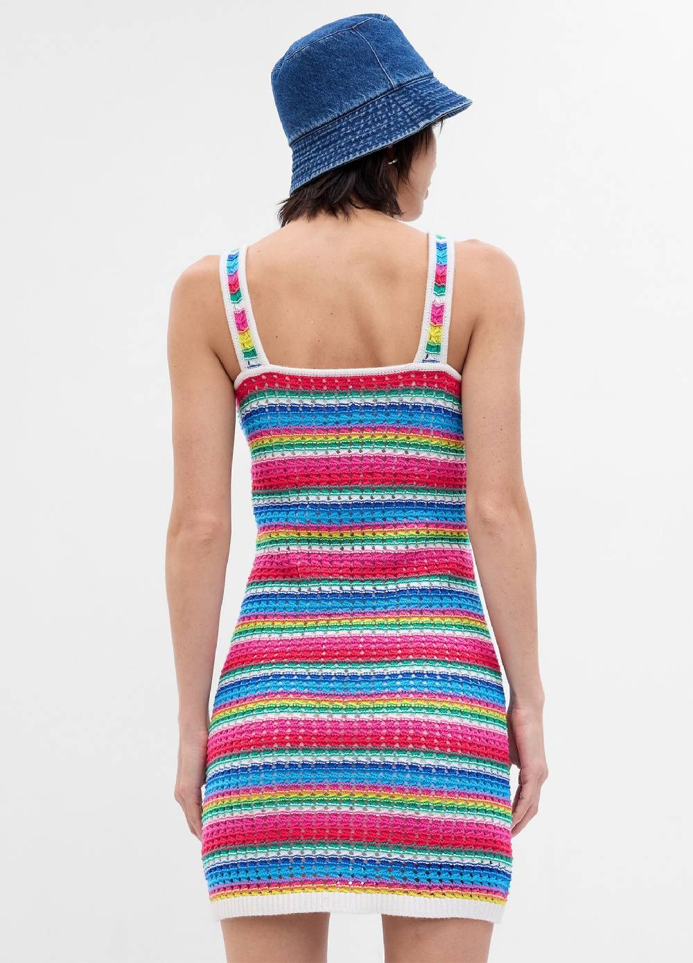 Ovs Abito Corto Crochet A Righe Multicolor