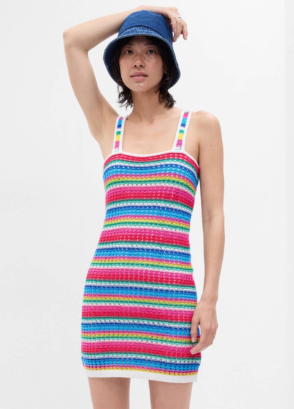 Ovs Abito corto crochet a righe multicolor