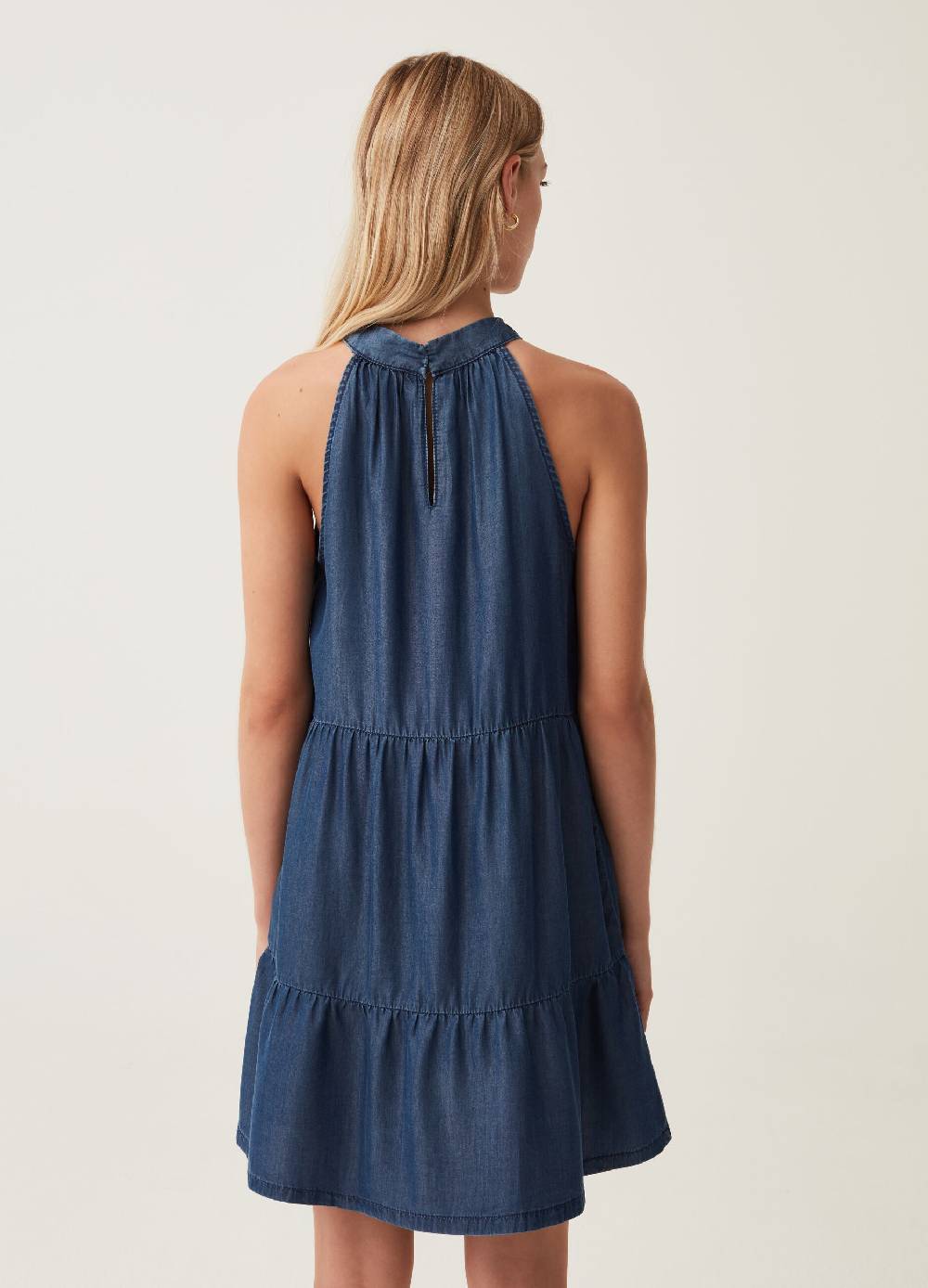 Ovs Abito Corto Effetto Denim Scollo Halter