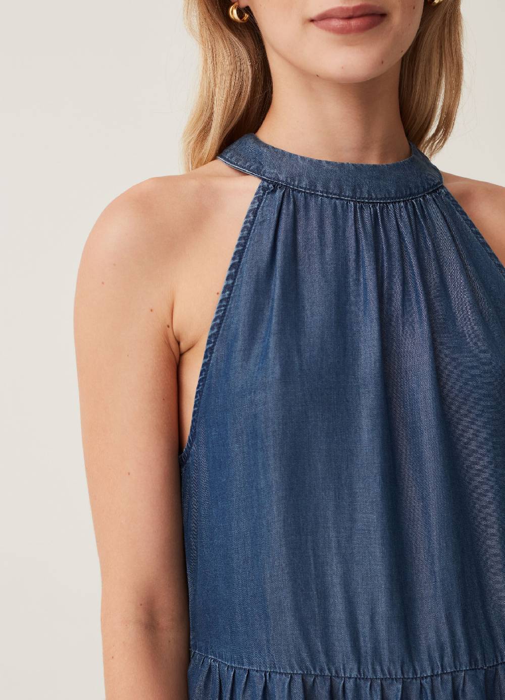 Ovs Abito Corto Effetto Denim Scollo Halter