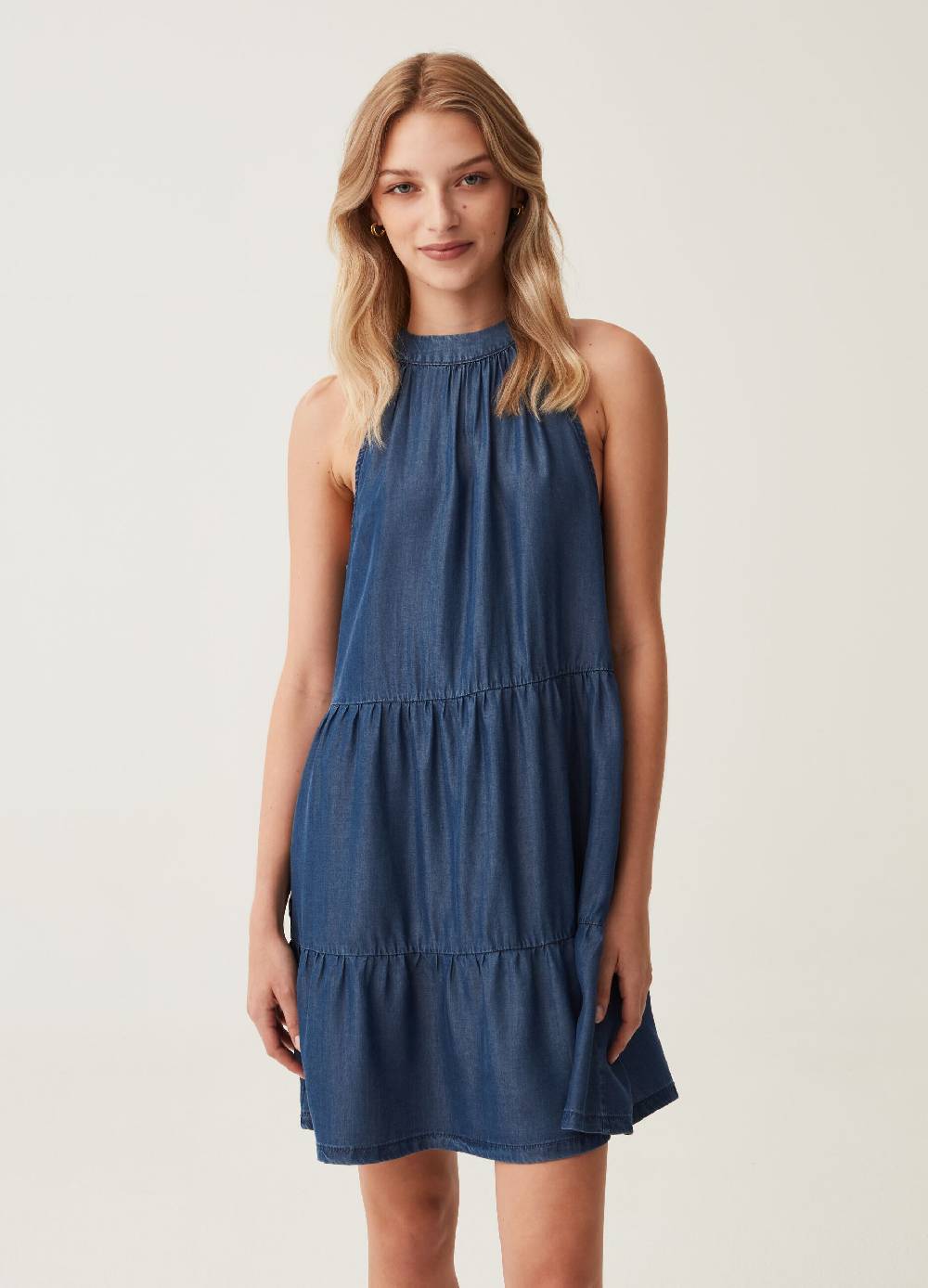 Ovs Abito corto effetto denim scollo halter