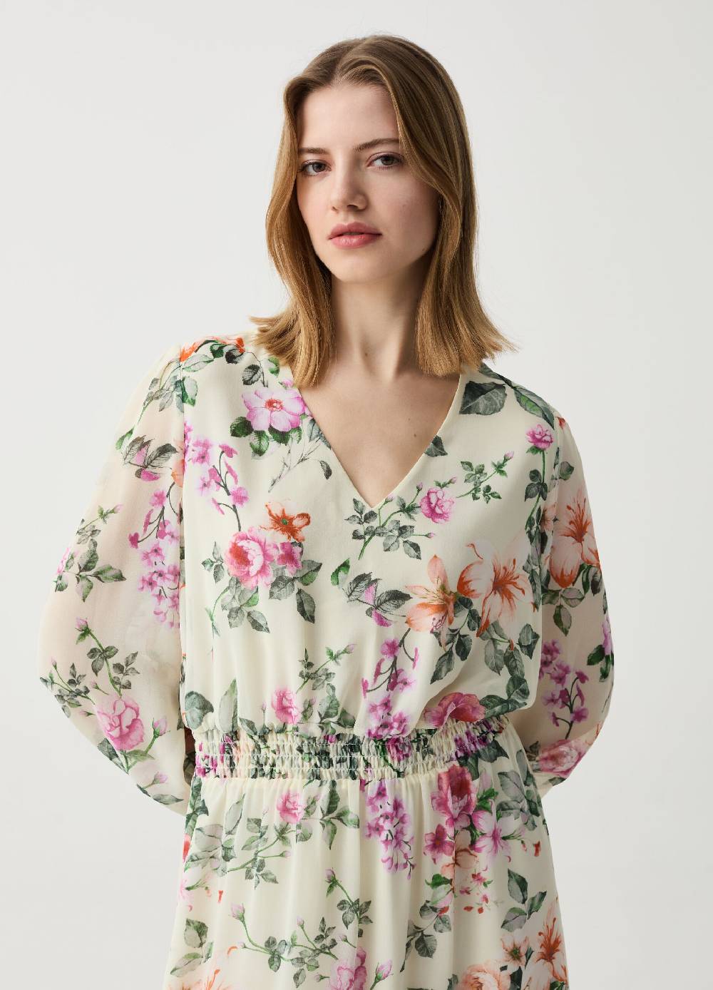 Ovs Abito Lungo Floreale Con Punto Smock