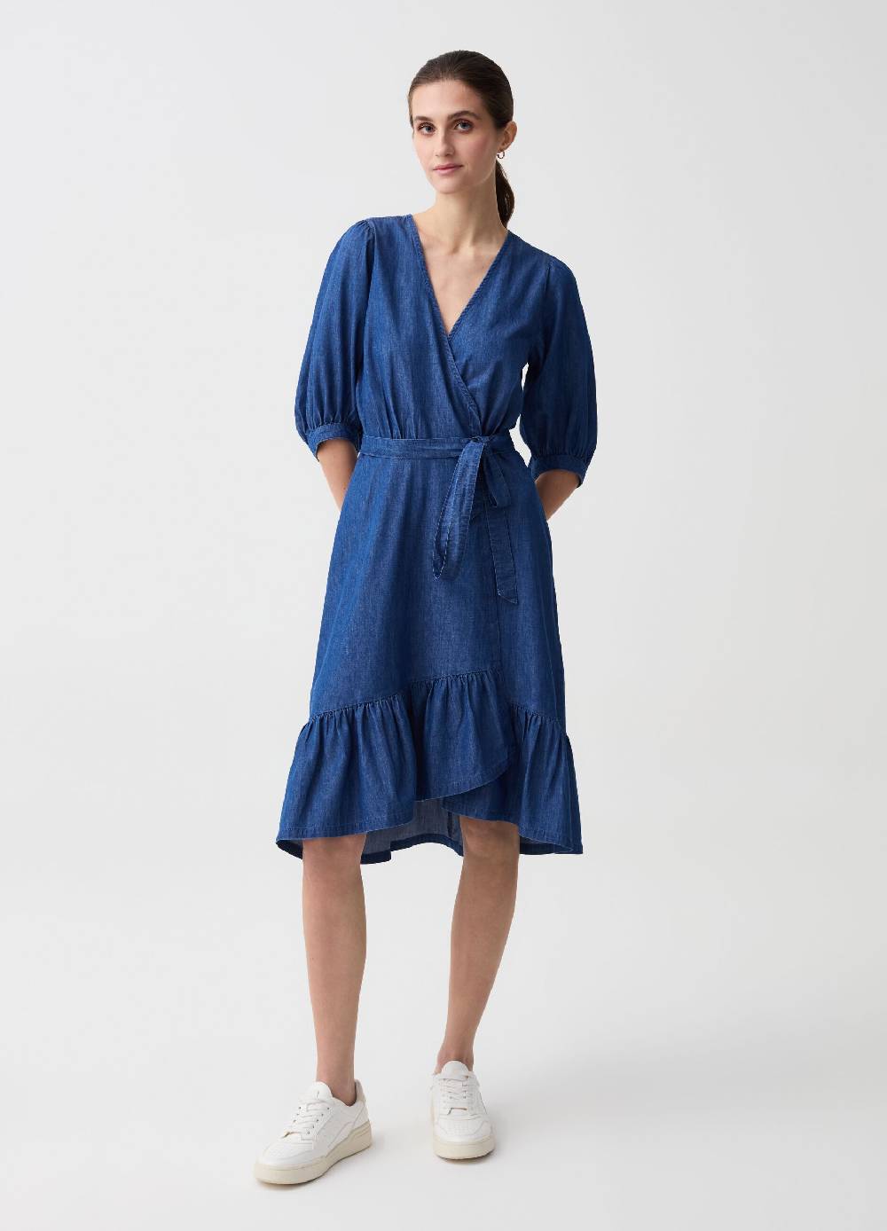 Ovs Abito midi in denim a portafoglio