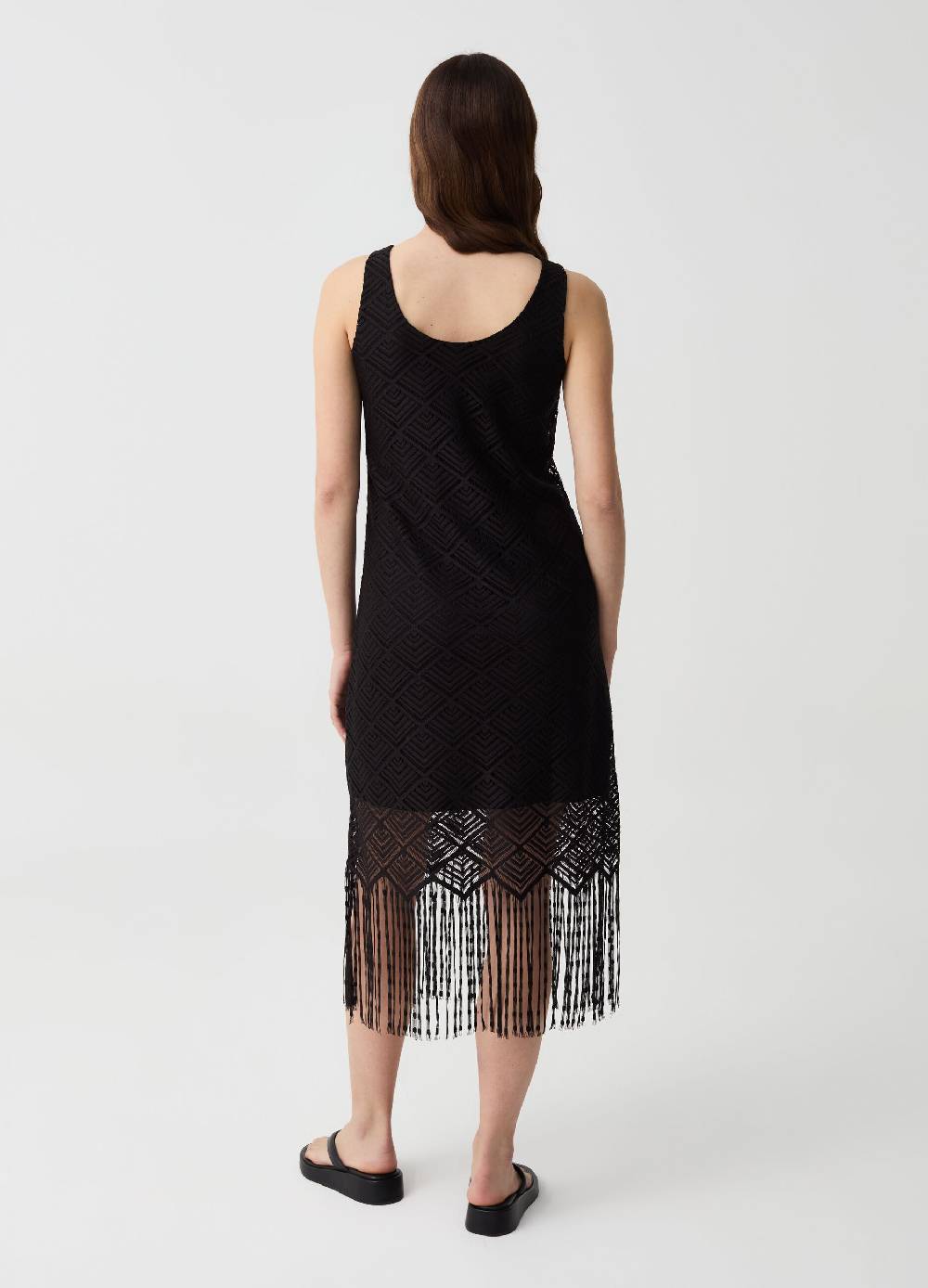 Ovs Abito Smanicato Con Motivo A Rombi E Frange