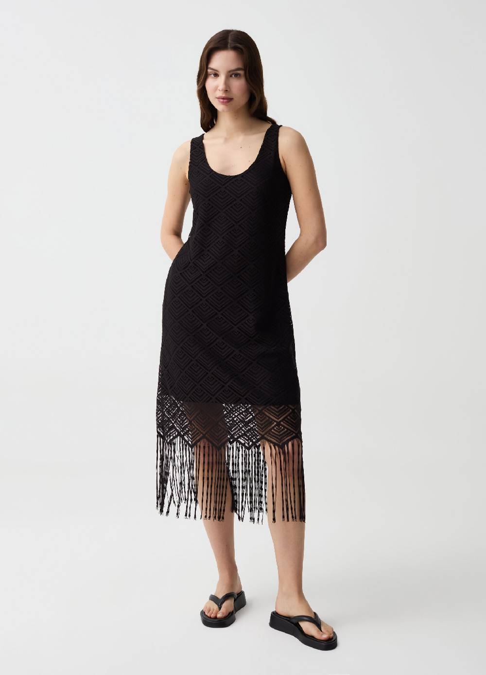 Ovs Abito smanicato con motivo a rombi e frange