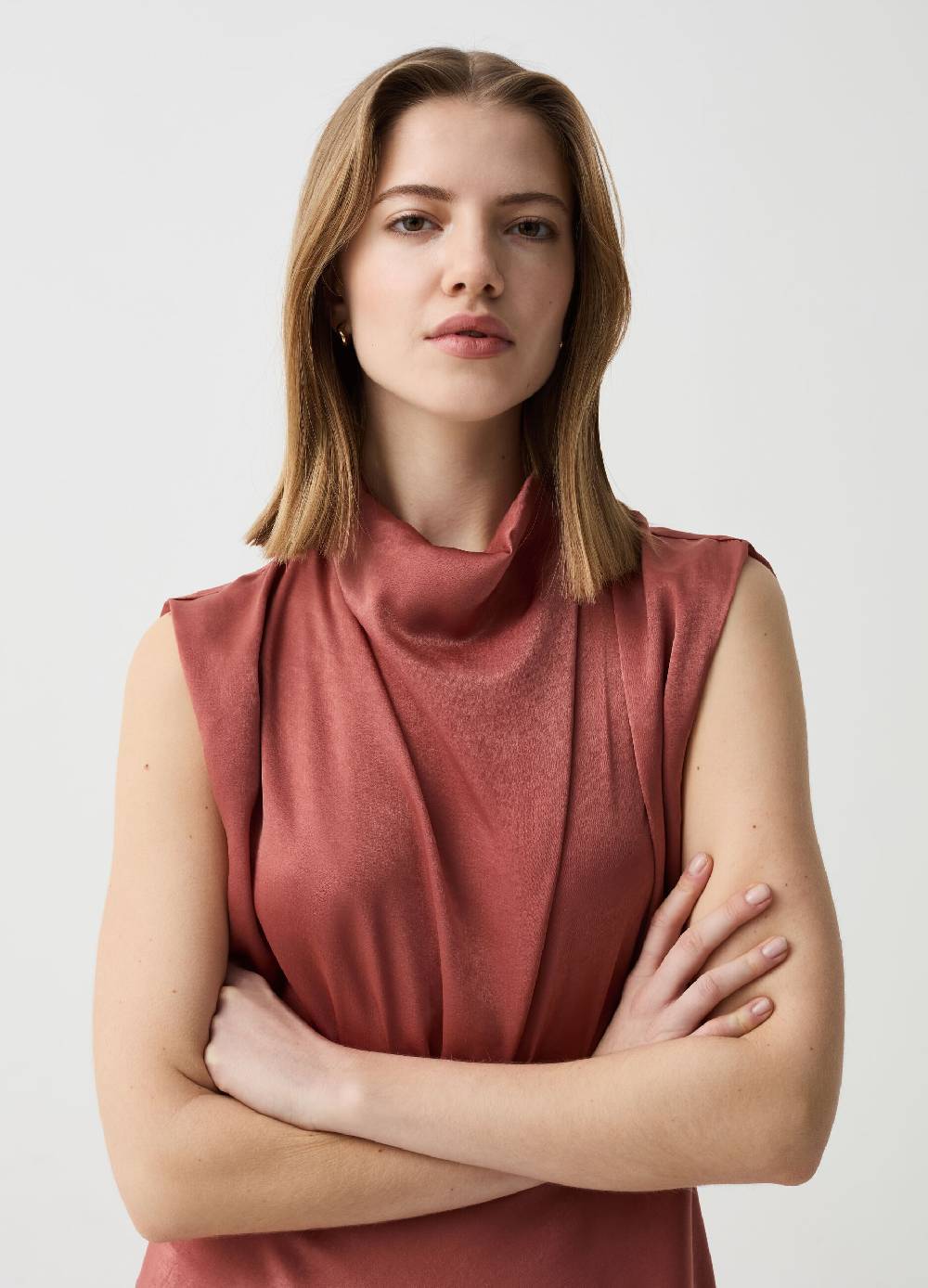 Ovs Abito Smanicato In Satin Con Drappeggio