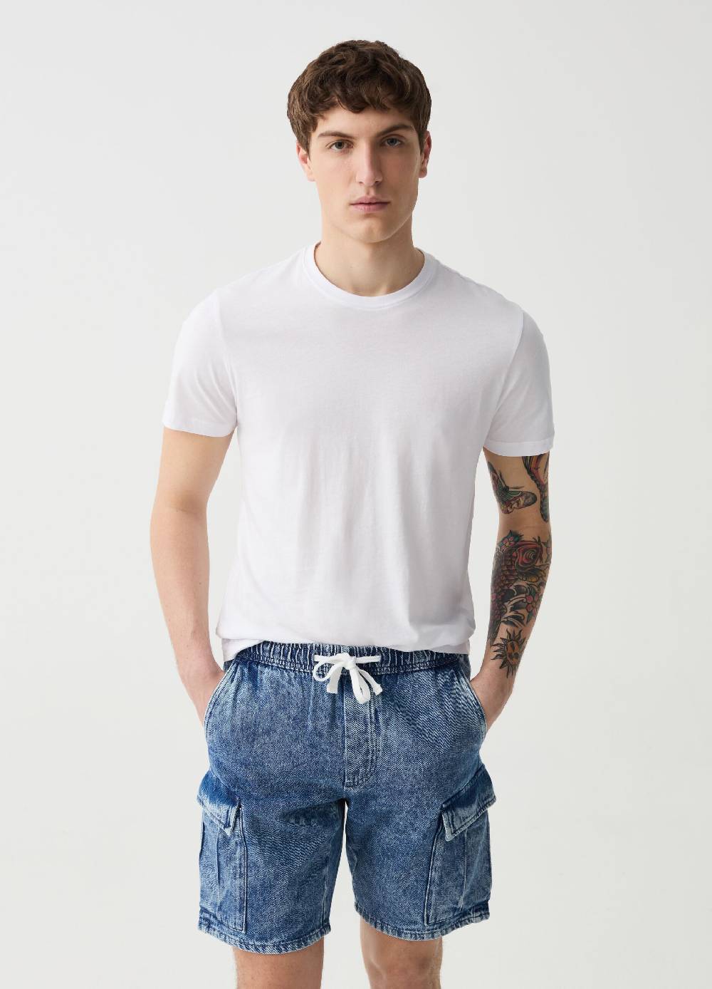 Ovs Bermuda cargo in denim acid wash