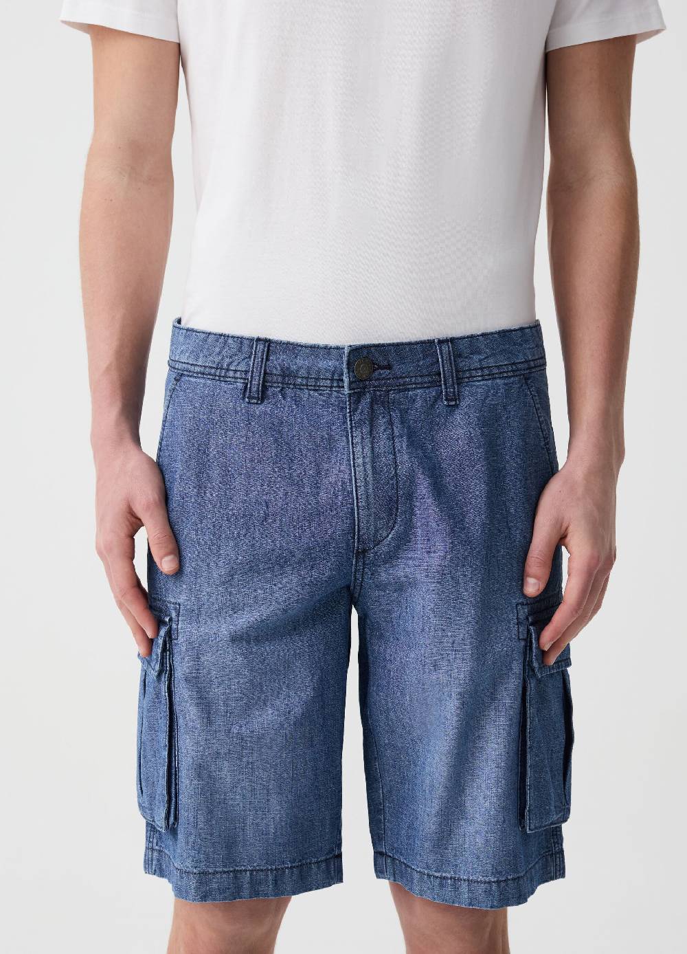 Ovs Bermuda Chino Cargo In Denim