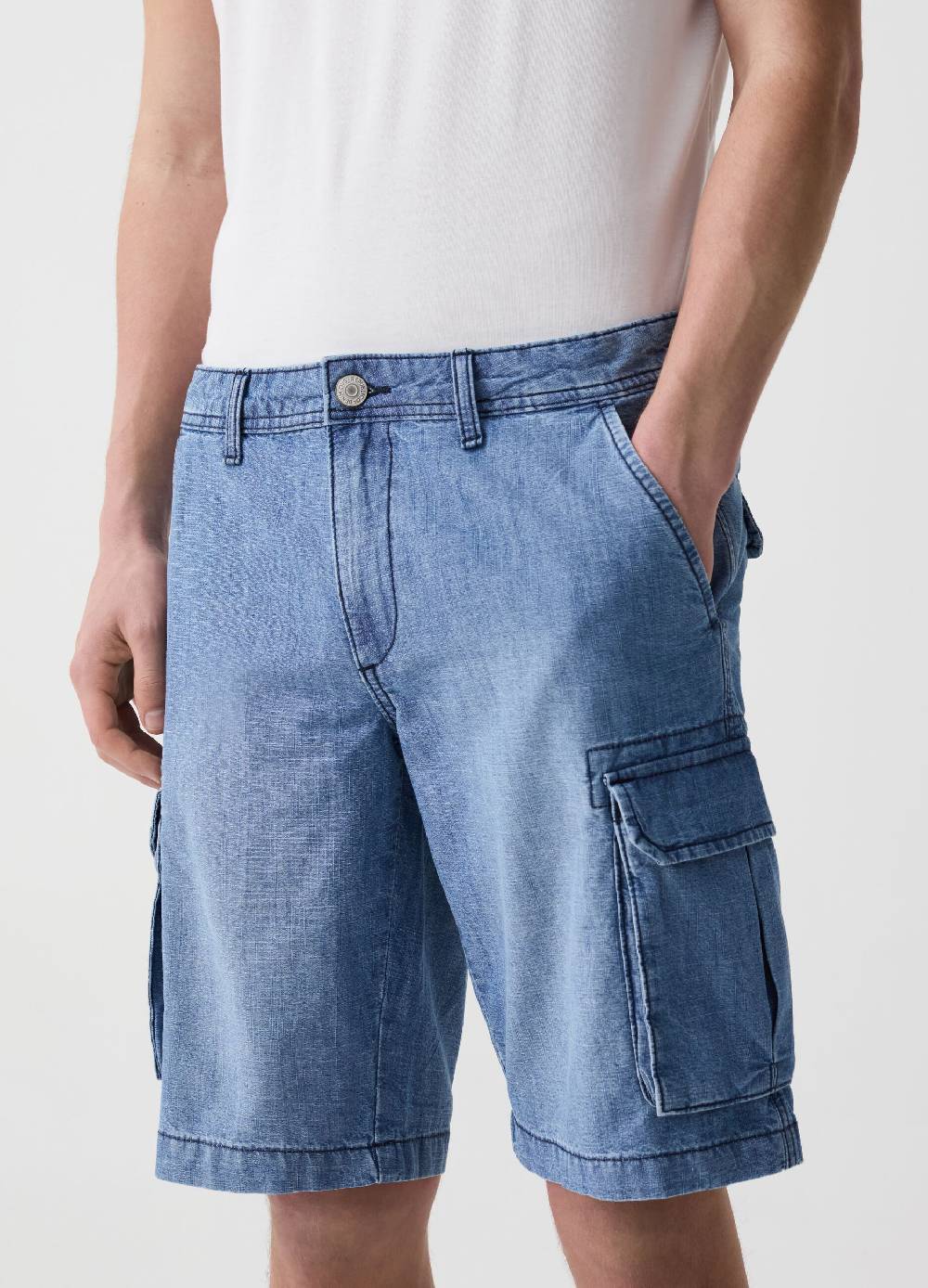Ovs Bermuda Chino Cargo In Denim