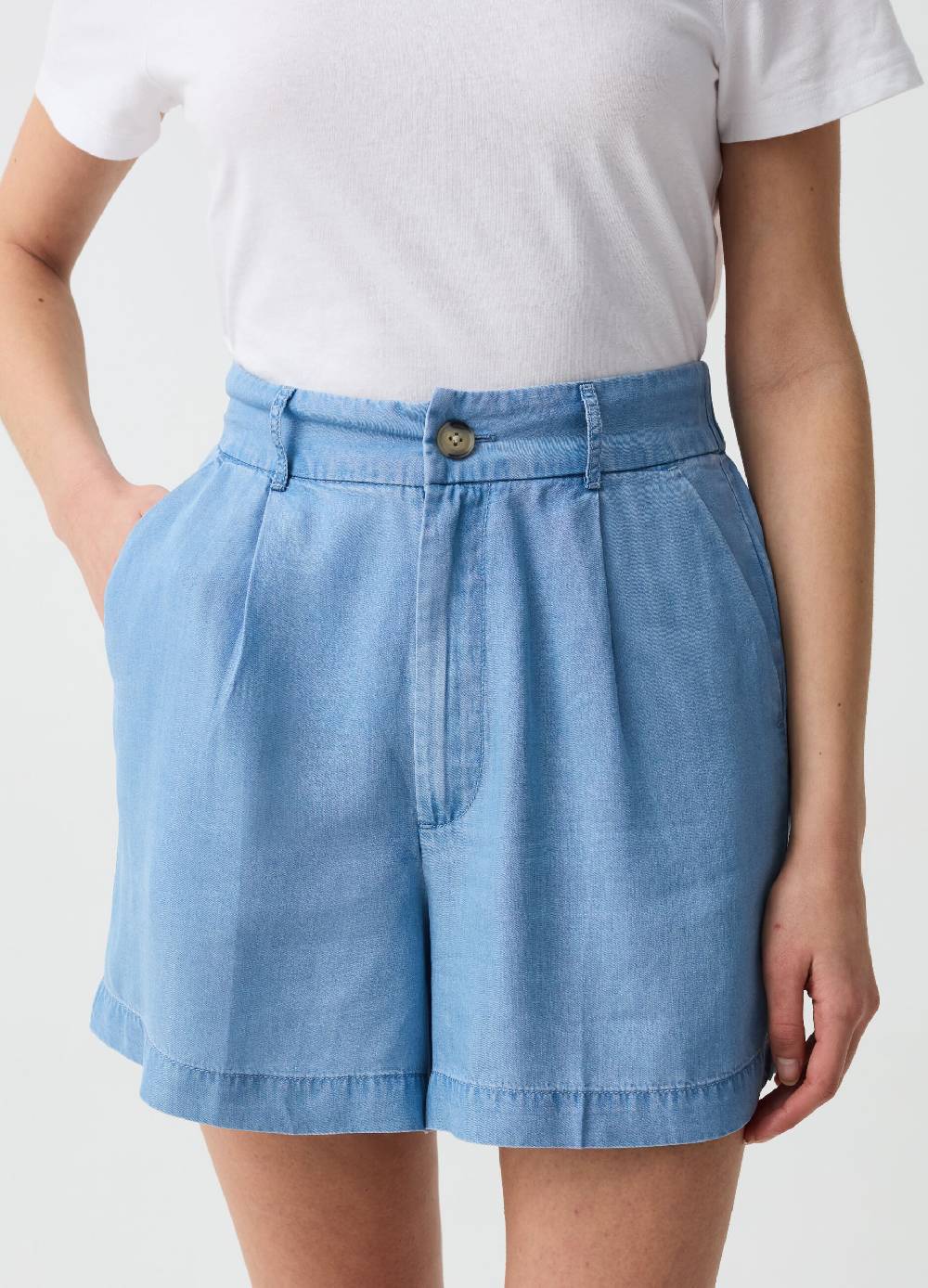 Ovs Bermuda Fluido Effetto Denim Con Pinces