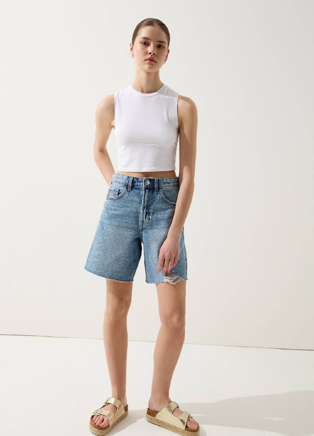 Ovs Bermuda in denim con abrasioni