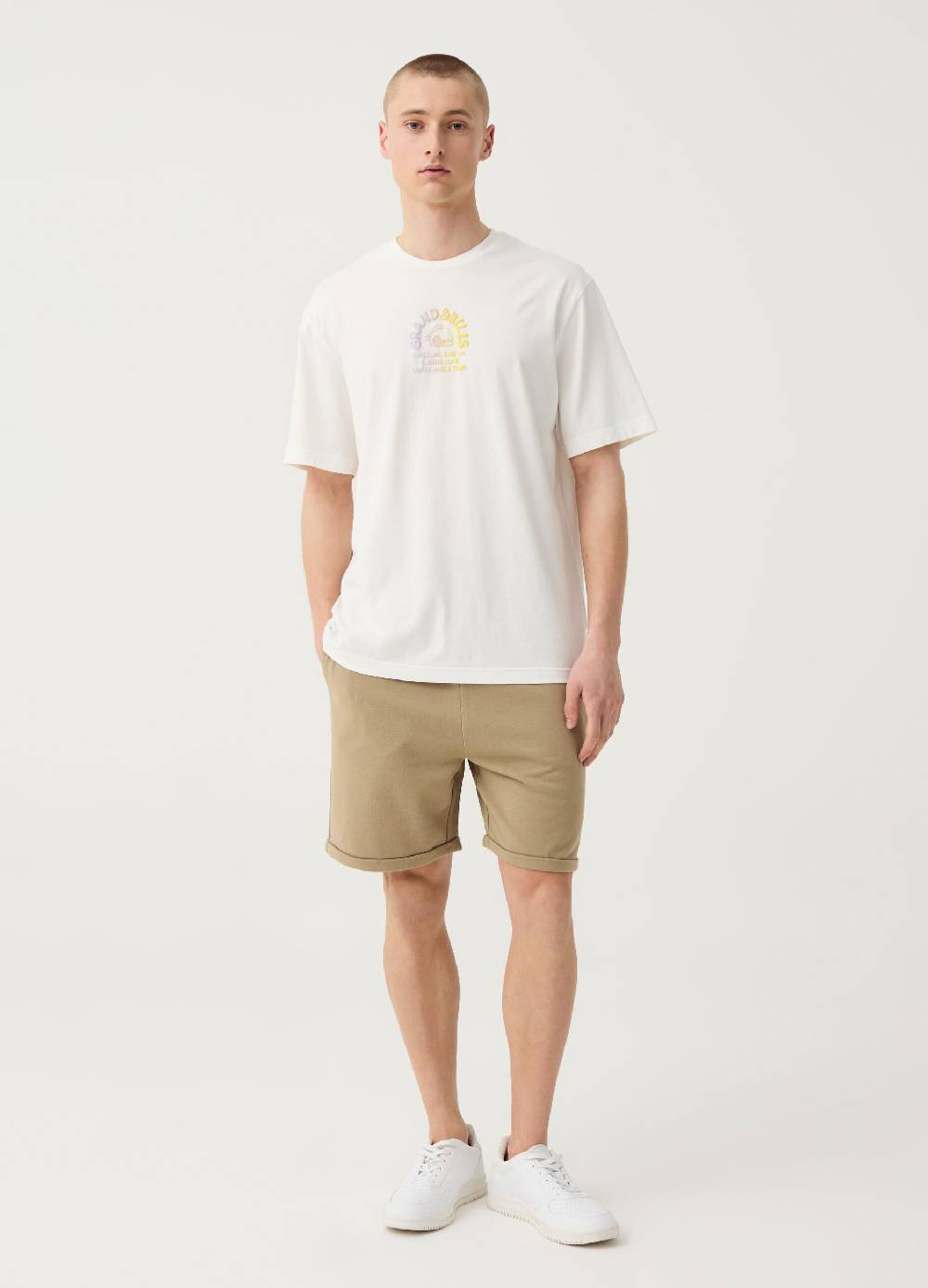 Ovs Bermuda jogger in felpa con risvolti