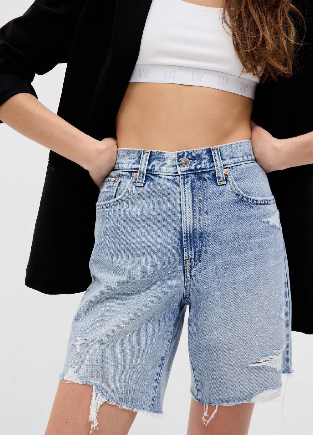 Ovs Bermuda Loose Fit In Denim Con Abrasioni