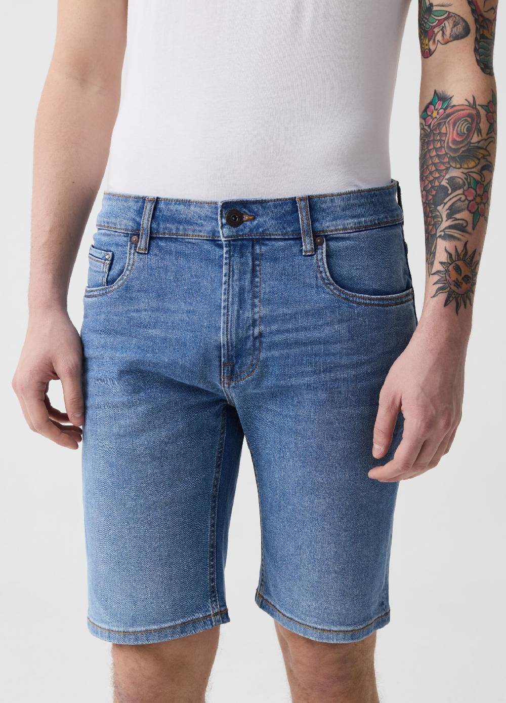 Ovs Bermuda Slim Fit In Denim Cinque Tasche