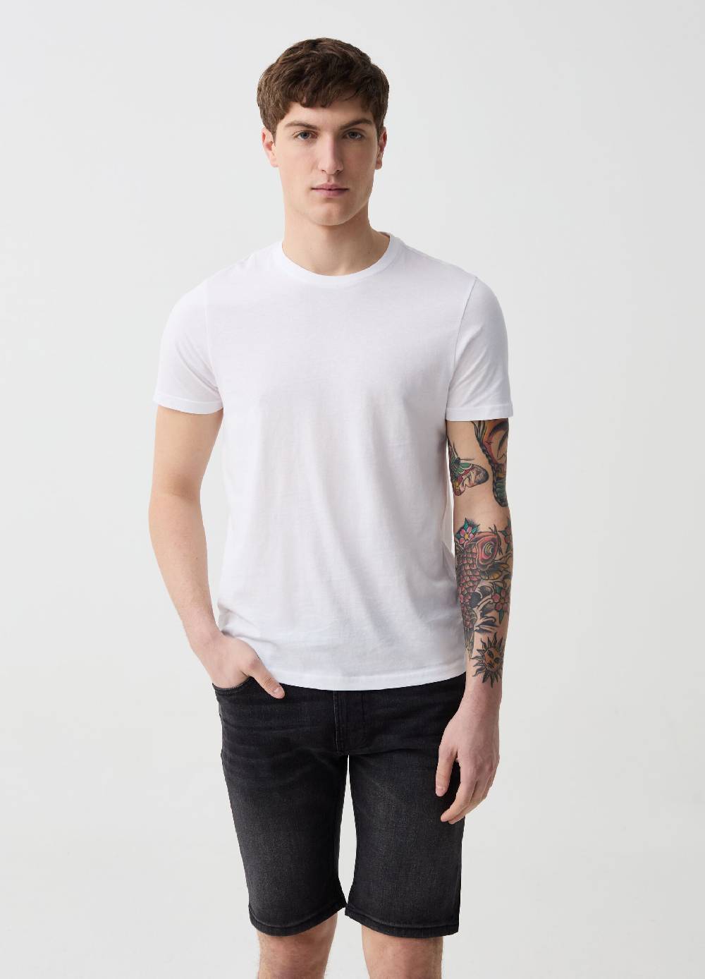 Ovs Bermuda slim fit in denim con scoloriture