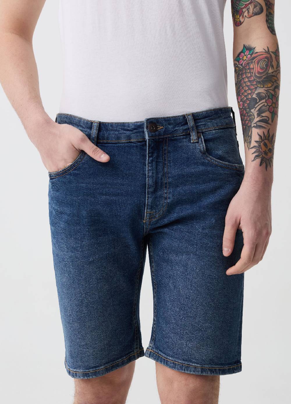 Ovs Bermuda Slim Fit In Denim Stretch