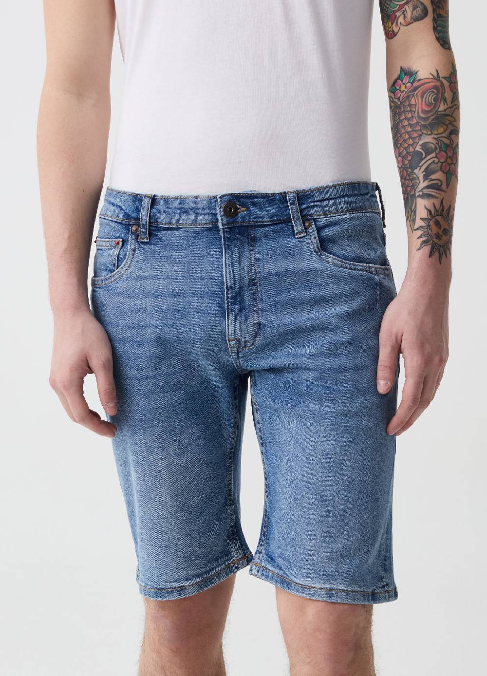 Ovs Bermuda Slim Fit In Denim Stretch