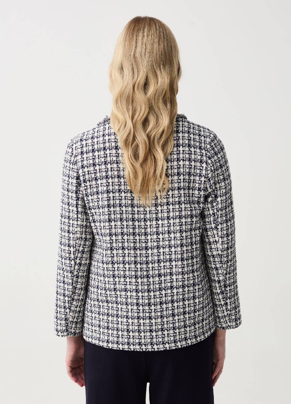 Ovs Blazer Aperto Sfrangiato In Tweed Check