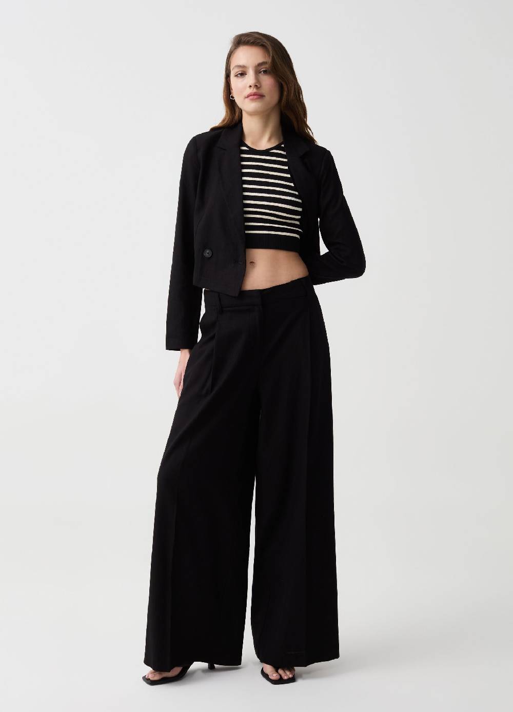 Ovs Blazer Cropped In Lino E Viscosa