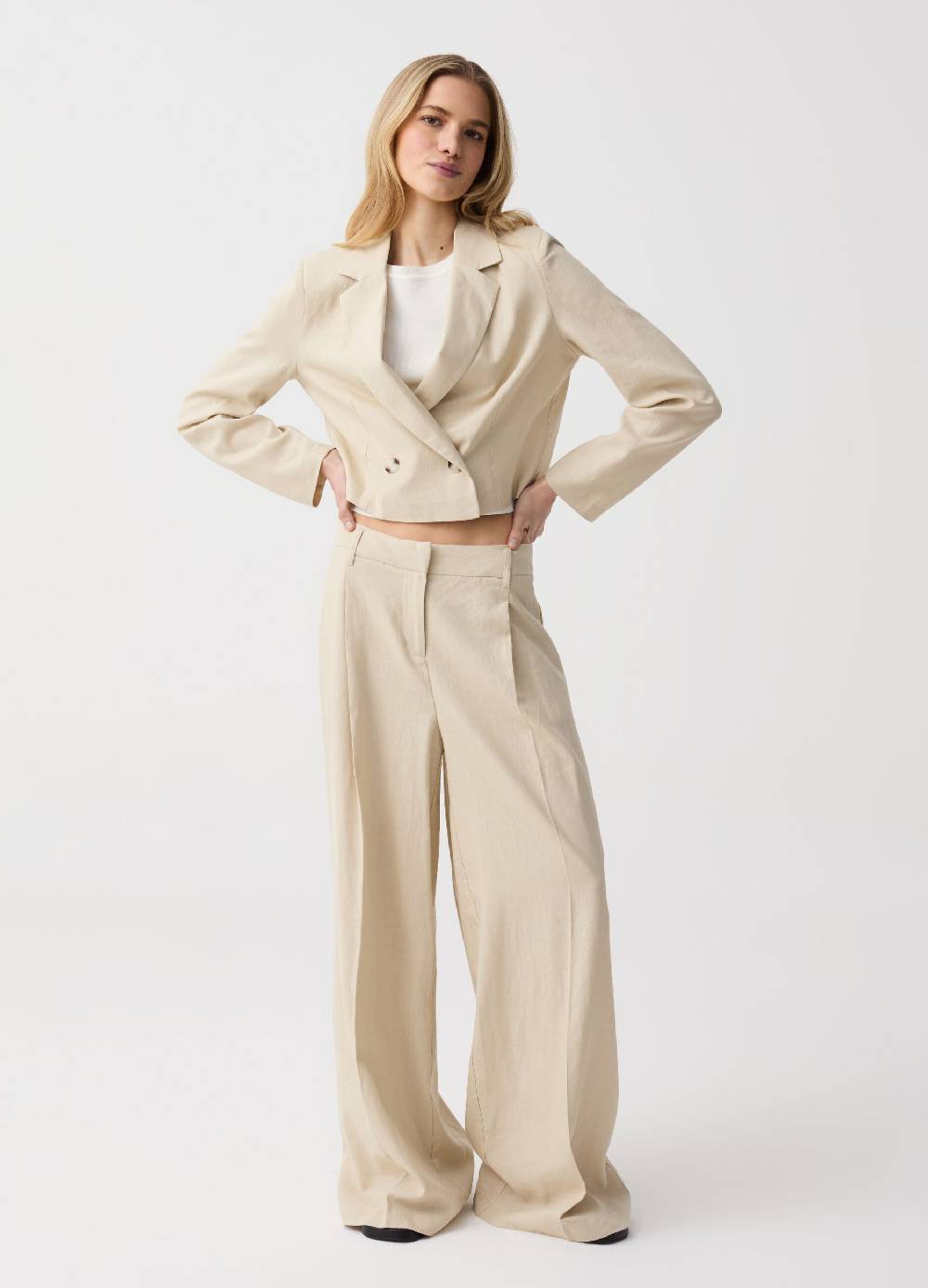 Ovs Blazer cropped in lino e viscosa