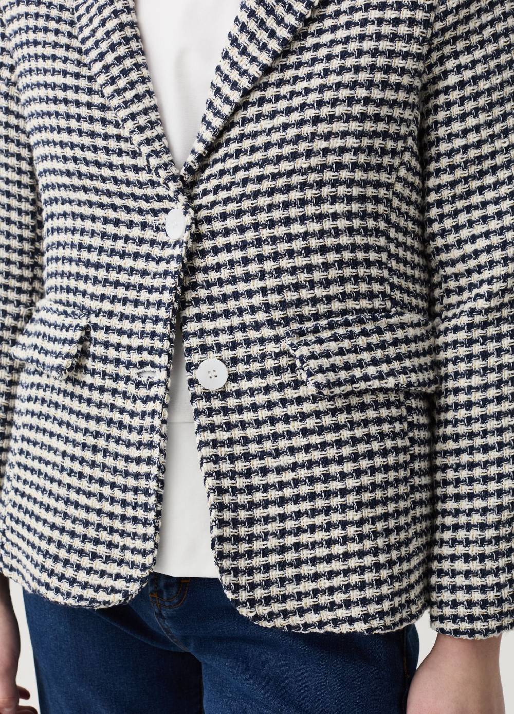 Ovs Blazer Monopetto In Tweed Pied De Poule