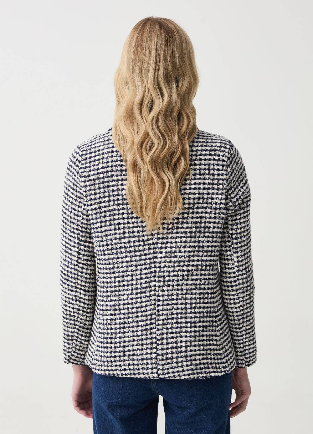 Ovs Blazer Monopetto In Tweed Pied De Poule