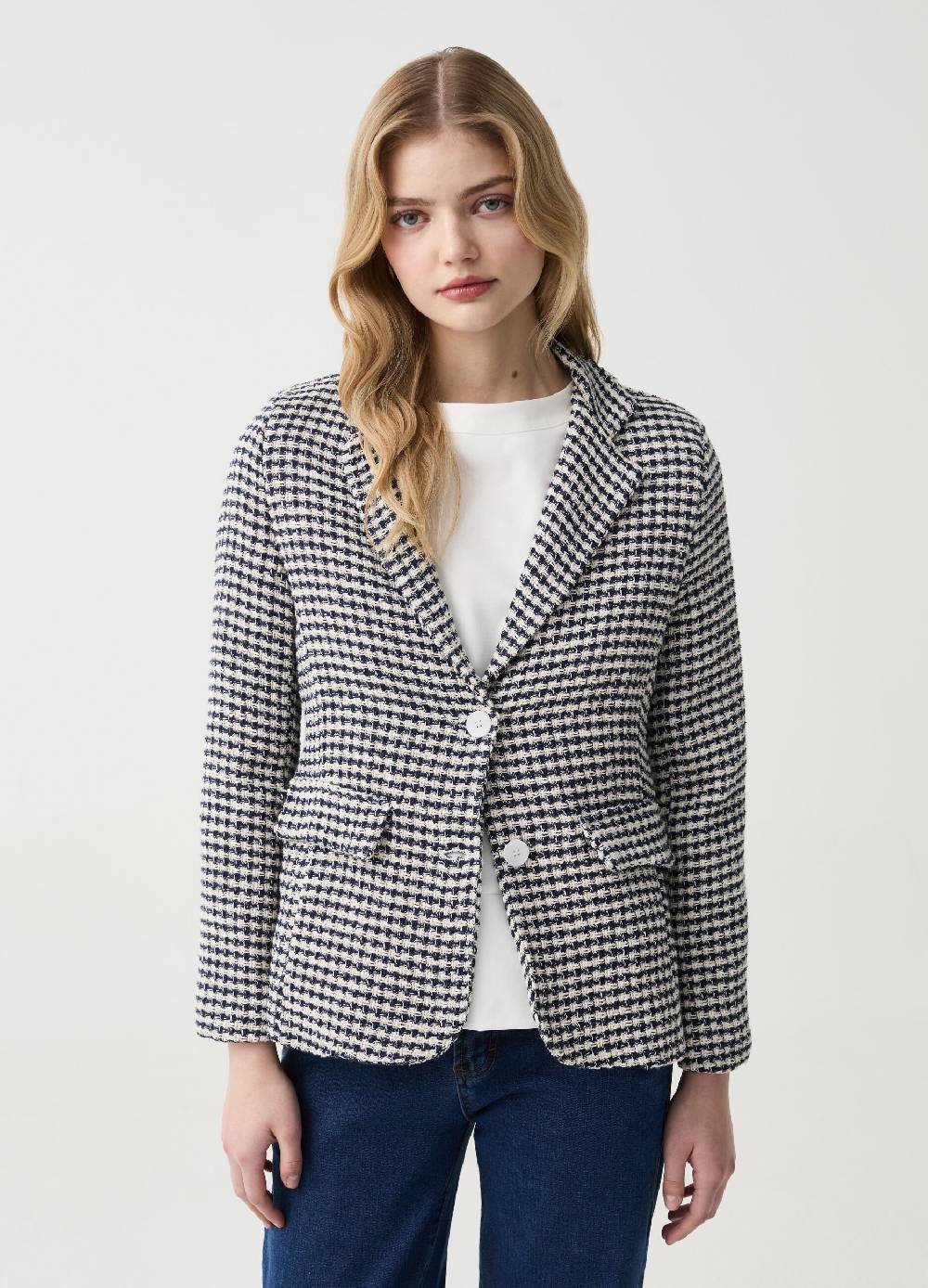 Ovs Blazer monopetto in tweed pied de poule