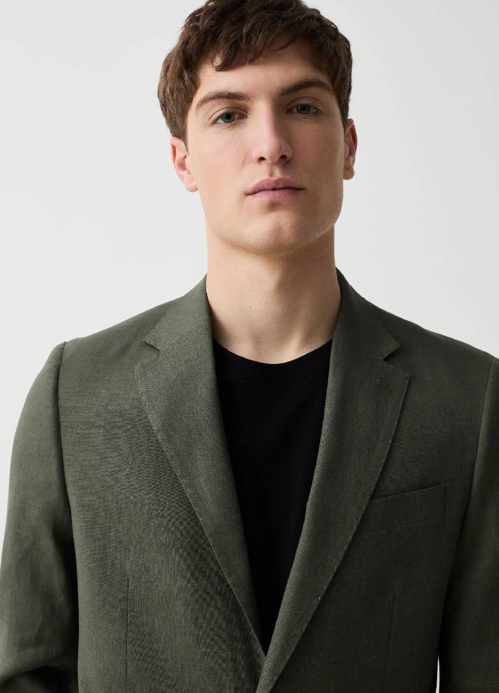 Ovs Blazer Monopetto Slim Fit In Lino Tinta Unita