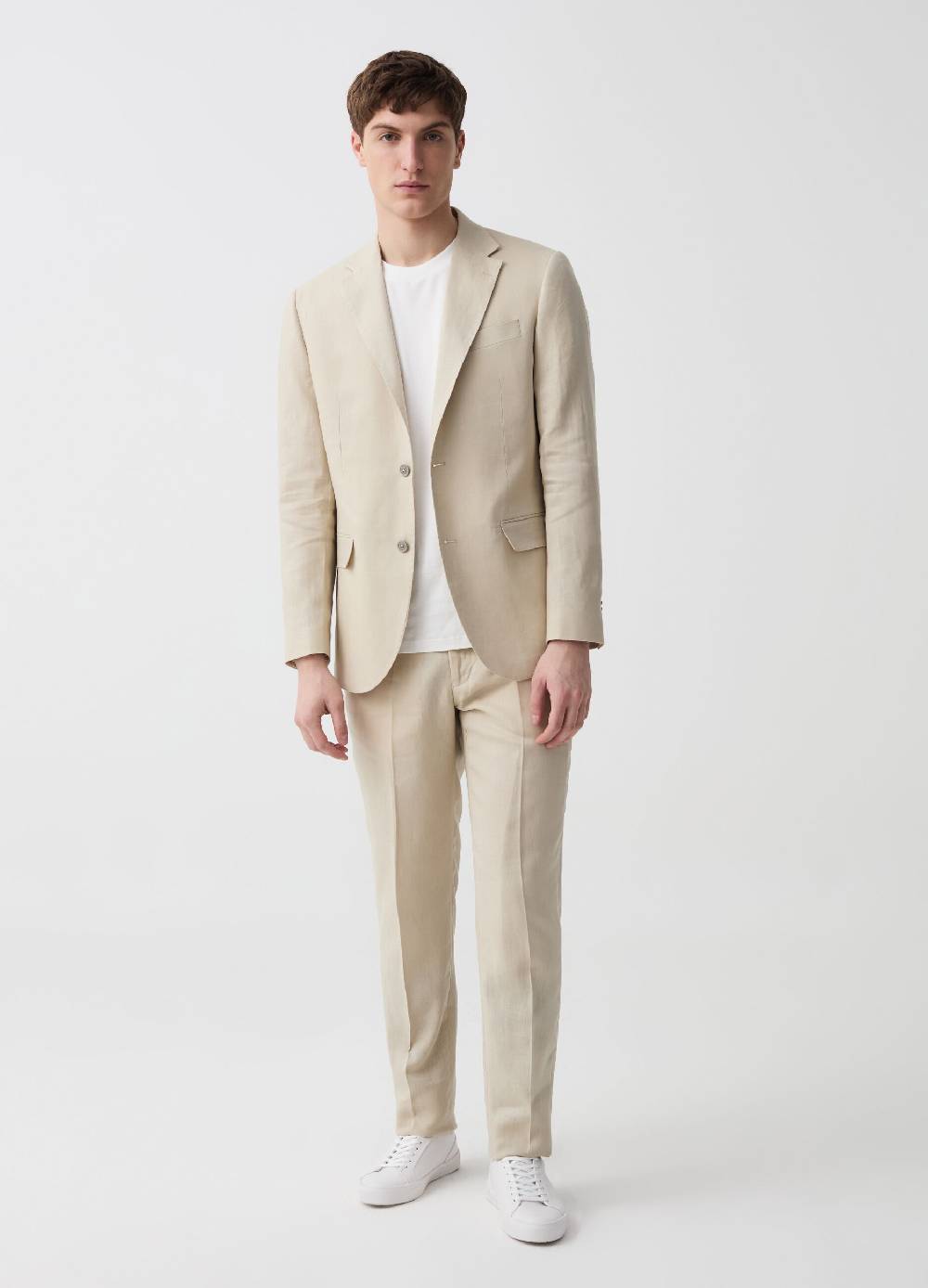 Ovs Blazer Monopetto Slim Fit In Lino Tinta Unita