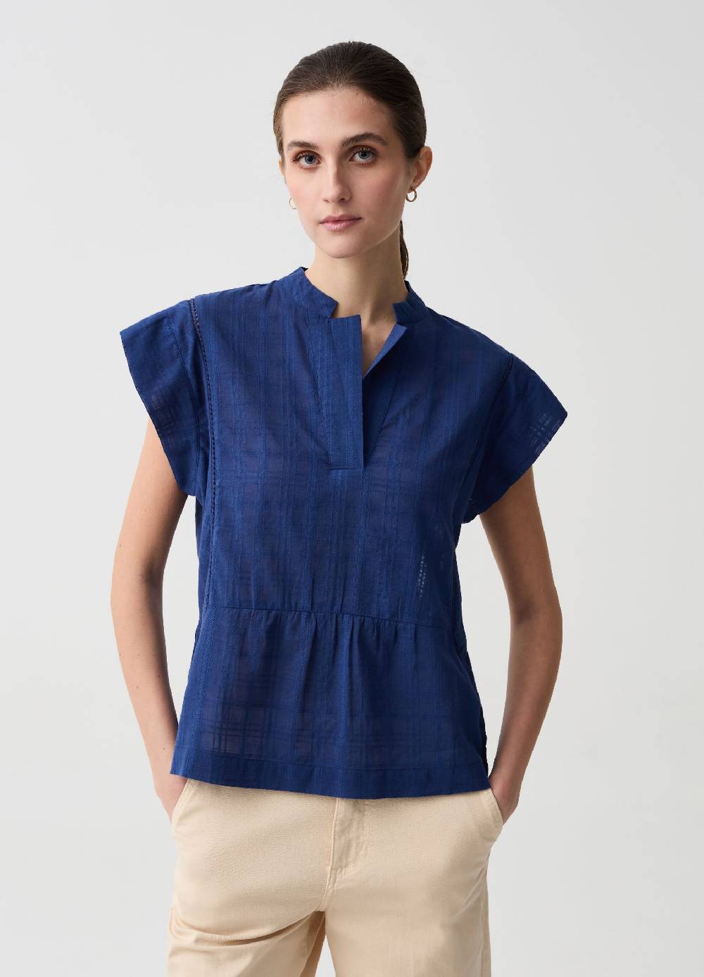 Ovs Blusa con disegno check e ricamo a giorno