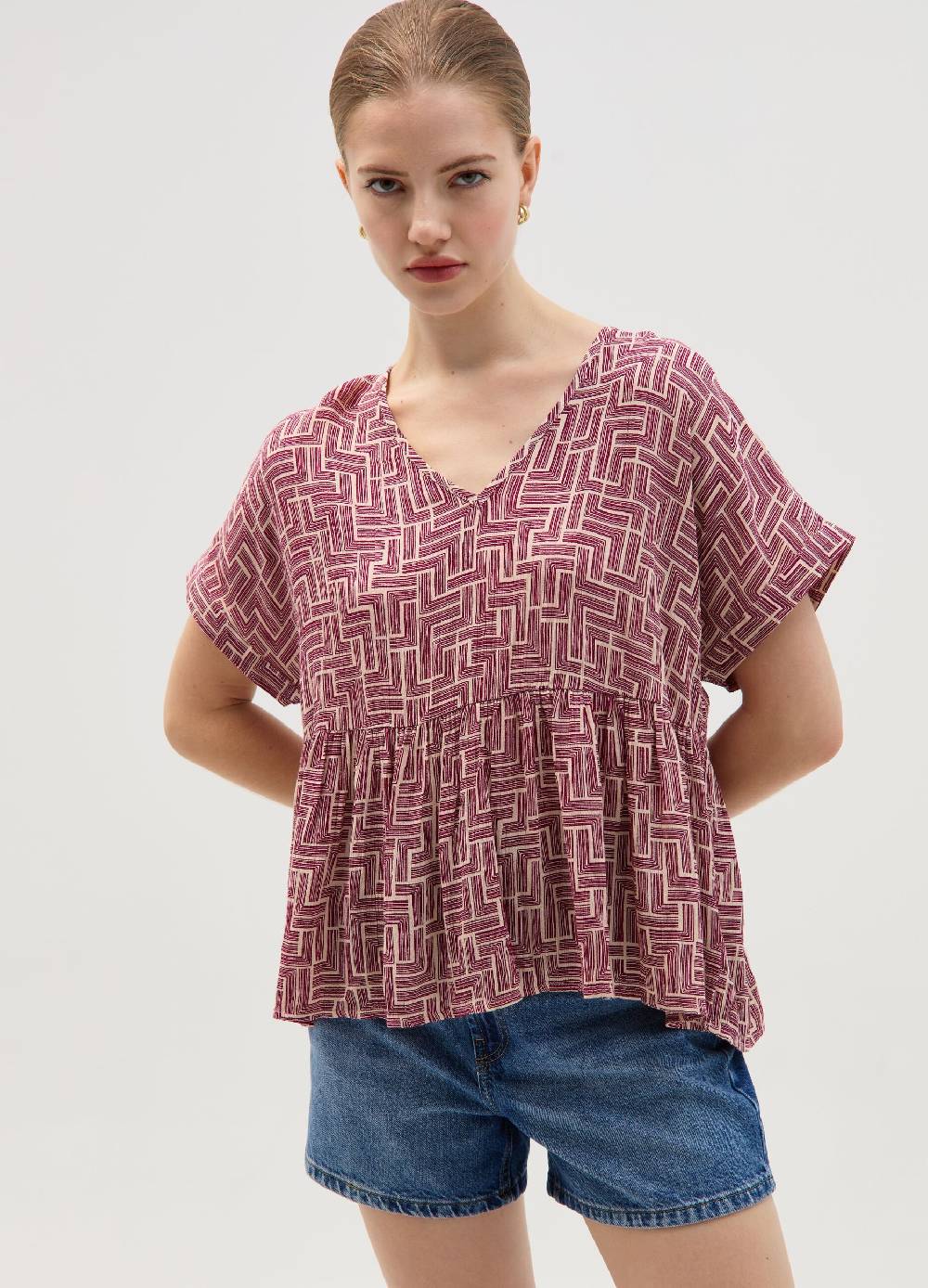 Ovs Blusa con scollo a V e balza