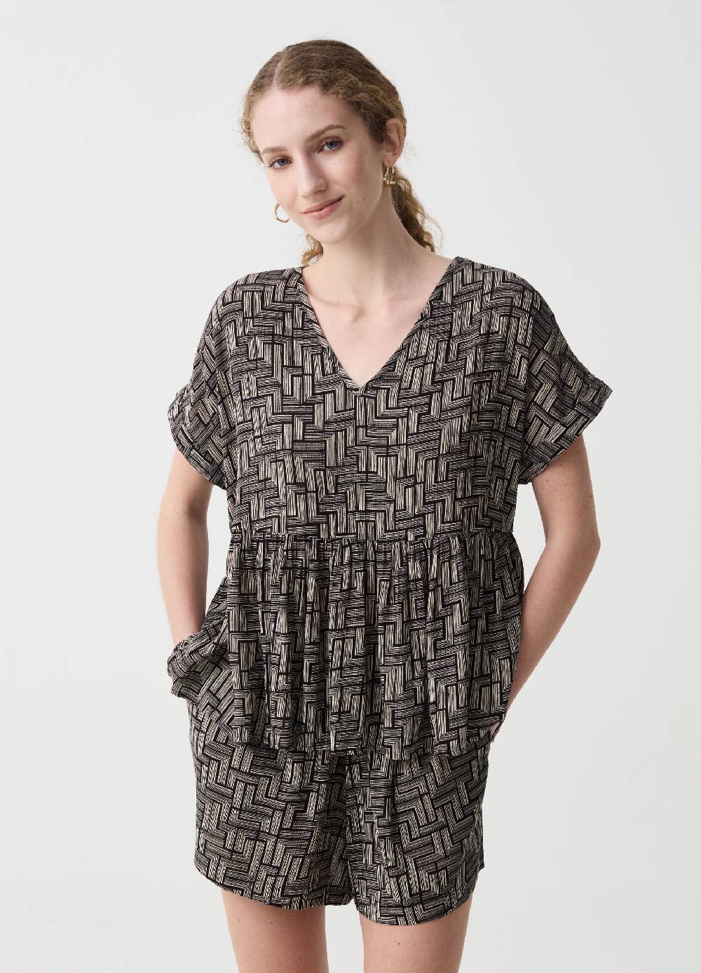 Ovs Blusa con scollo a V e balza