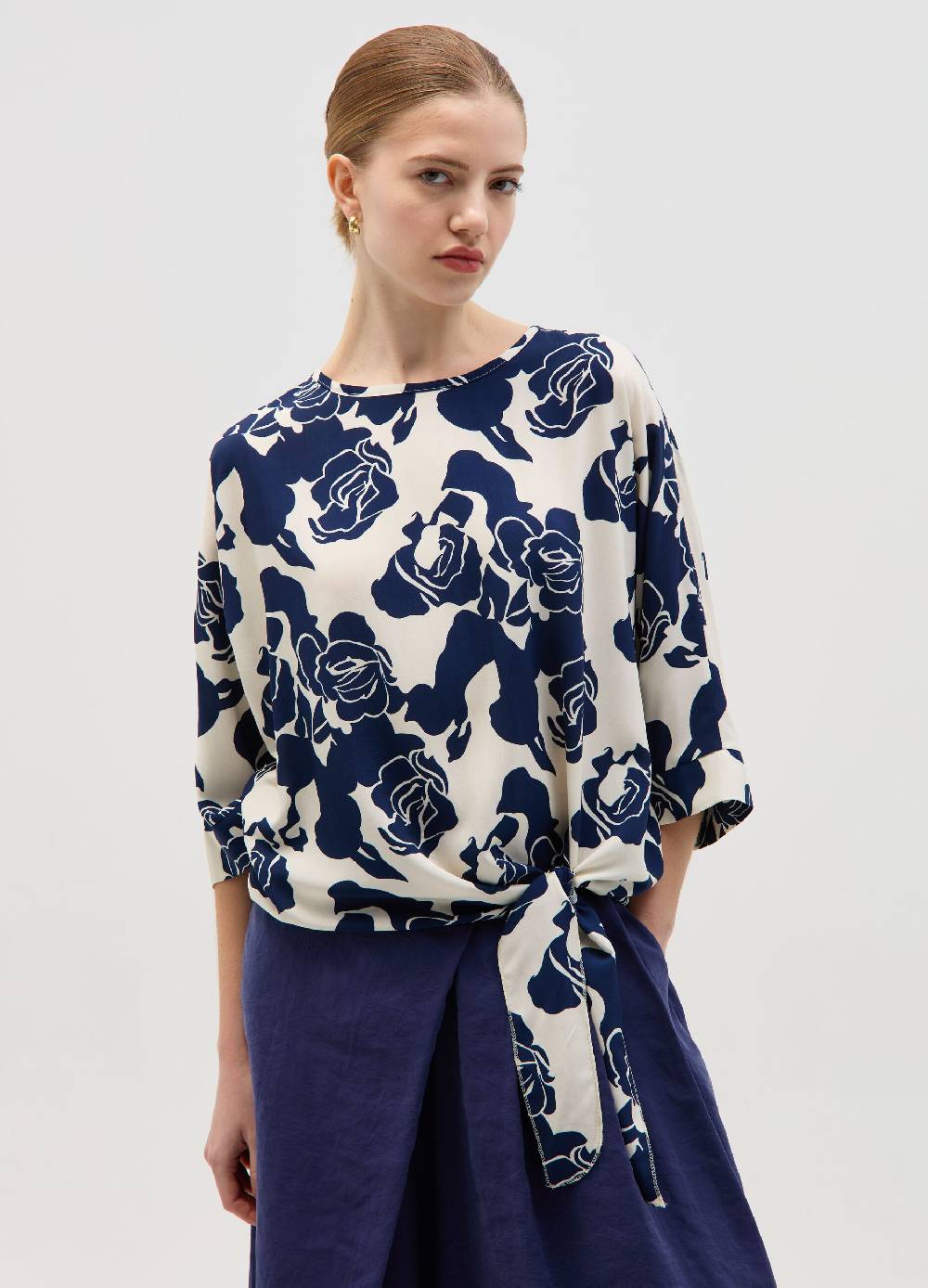 Ovs Blusa Con Stampa Rose E Nodo